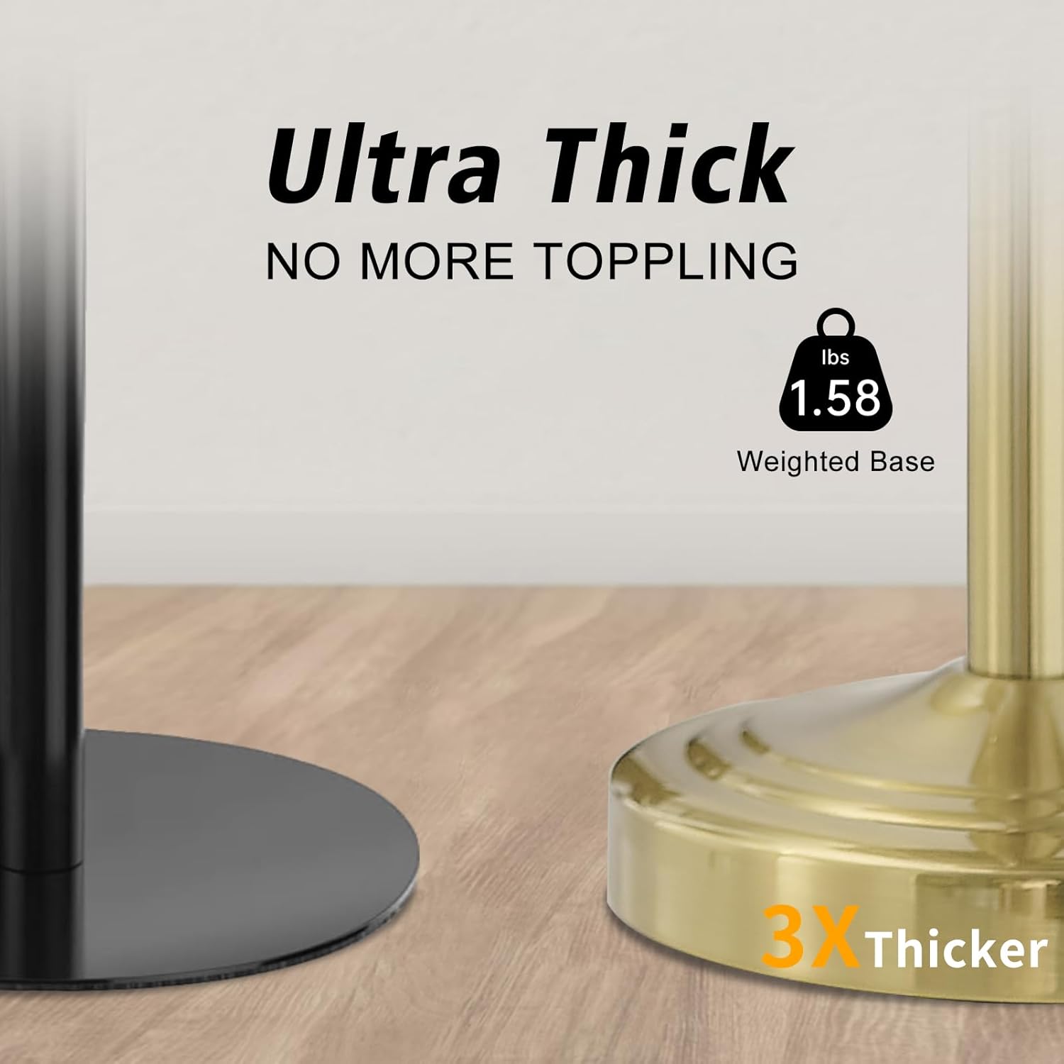 Hoimpro 17" Brushed Gold Free Standing Towel Rack Bracket, Double Towel Ring Hand Towel Stand Holder, Bathroom Hardware Accessories Set Towel Bar for Bathroom Vanities and Kitchen Countertops