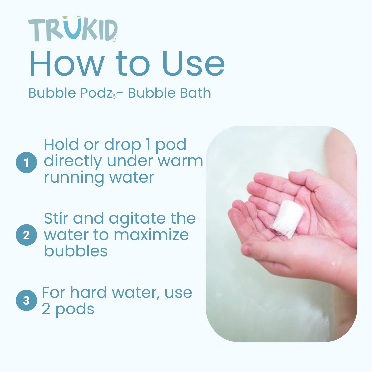 TruKid Bubble Podz Bubble Bath for Kids, Toddlers, & Babies, Tear Free Gentle & Refreshing Bath Bomb for Sensitive Skin with Natural Moisturizers, Non-Toxic, pH Balanced, Eucalyptus Scent (60 Podz)