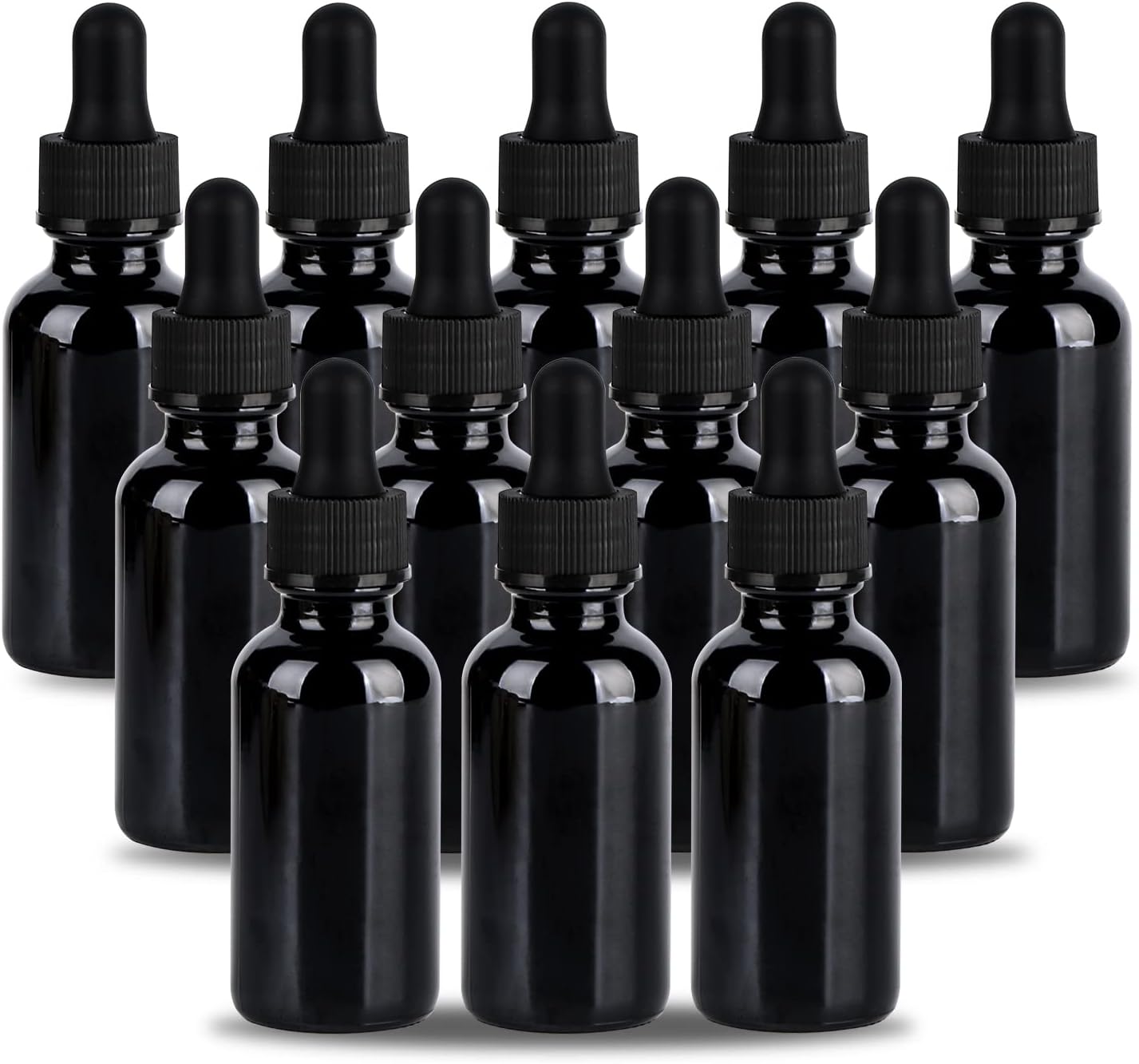 1 oz UV Resistant Dropper Bottle 12 Pack Black Glass Boston Bottles 30ml with Eye Droppers Black Caps for Essential Oils, Perfume, Leak Proof Travel Bottles for Liquids