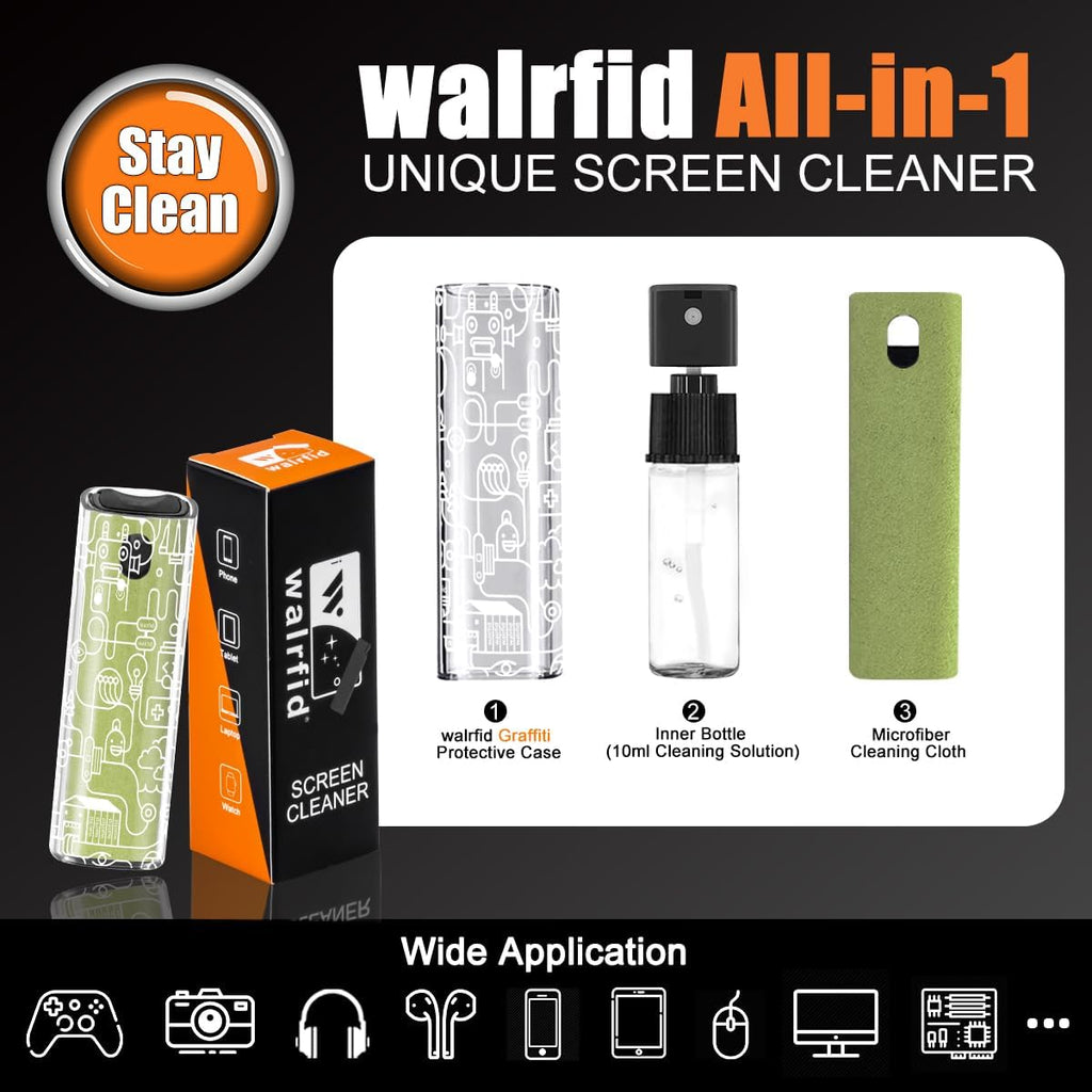 walrfid Car Screen Cleaner Spray and Wipe Cleaning Kit for Electronic iPad, iPhone, Phone, MacBook, TV, Monitor, Tablet Display, with Graffiti Case