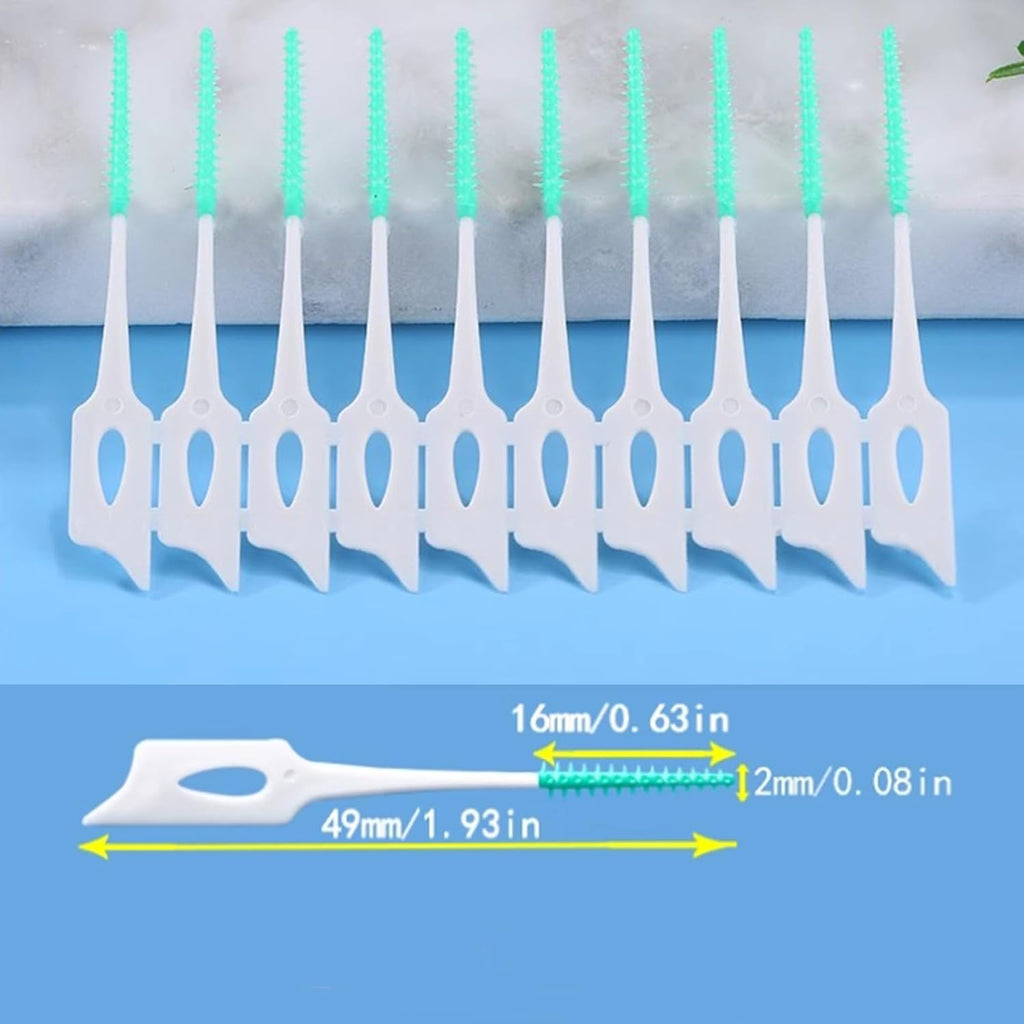 300 Pieces Dual-Use Interdental Brushes Soft Silicone, Disposable Dental Picks,Premium Dental Floss Picks for Effective Teeth Cleaning(200pcs Green+100pcs Blue)