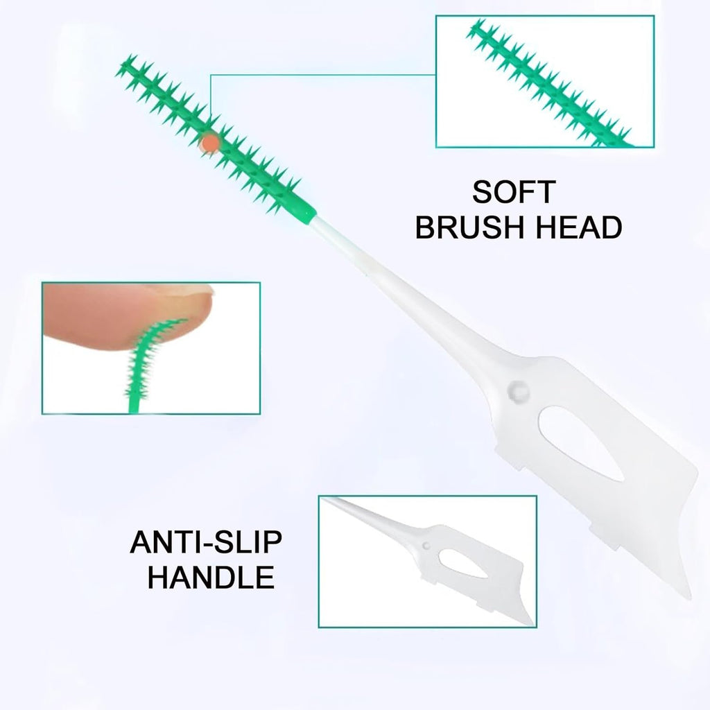300 Pieces Dual-Use Interdental Brushes Soft Silicone, Disposable Dental Picks,Premium Dental Floss Picks for Effective Teeth Cleaning(200pcs Green+100pcs Blue)