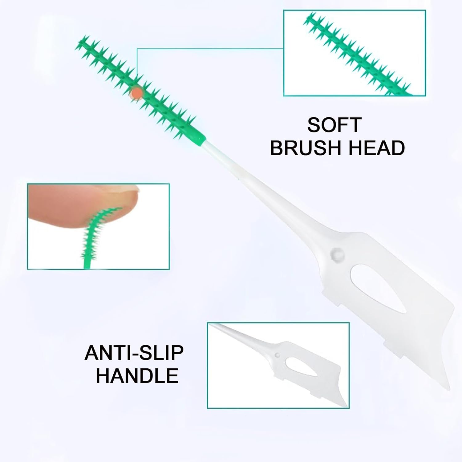 300 Pieces Dual-Use Interdental Brushes Soft Silicone, Disposable Dental Picks,Premium Dental Floss Picks for Effective Teeth Cleaning(200pcs Green+100pcs Blue)
