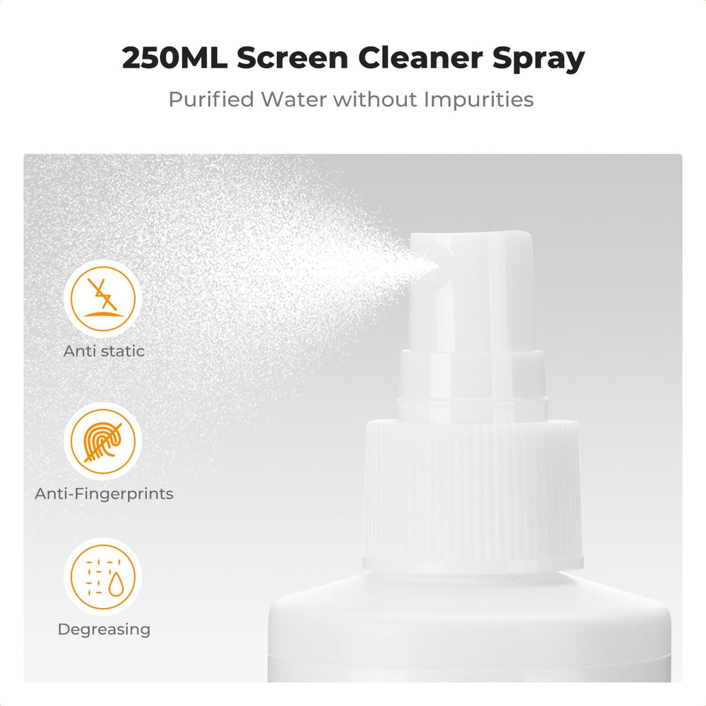 K&F CONCEPT 250ML Screen Cleaner Spray + Large Pearl Cloth + Microfiber Cloths*2 + 4 Brushes - Travel Size Electronic Cleaner for Car, Computer, Laptop, iPad, MacBook, Phone, Watch, Eyeglass