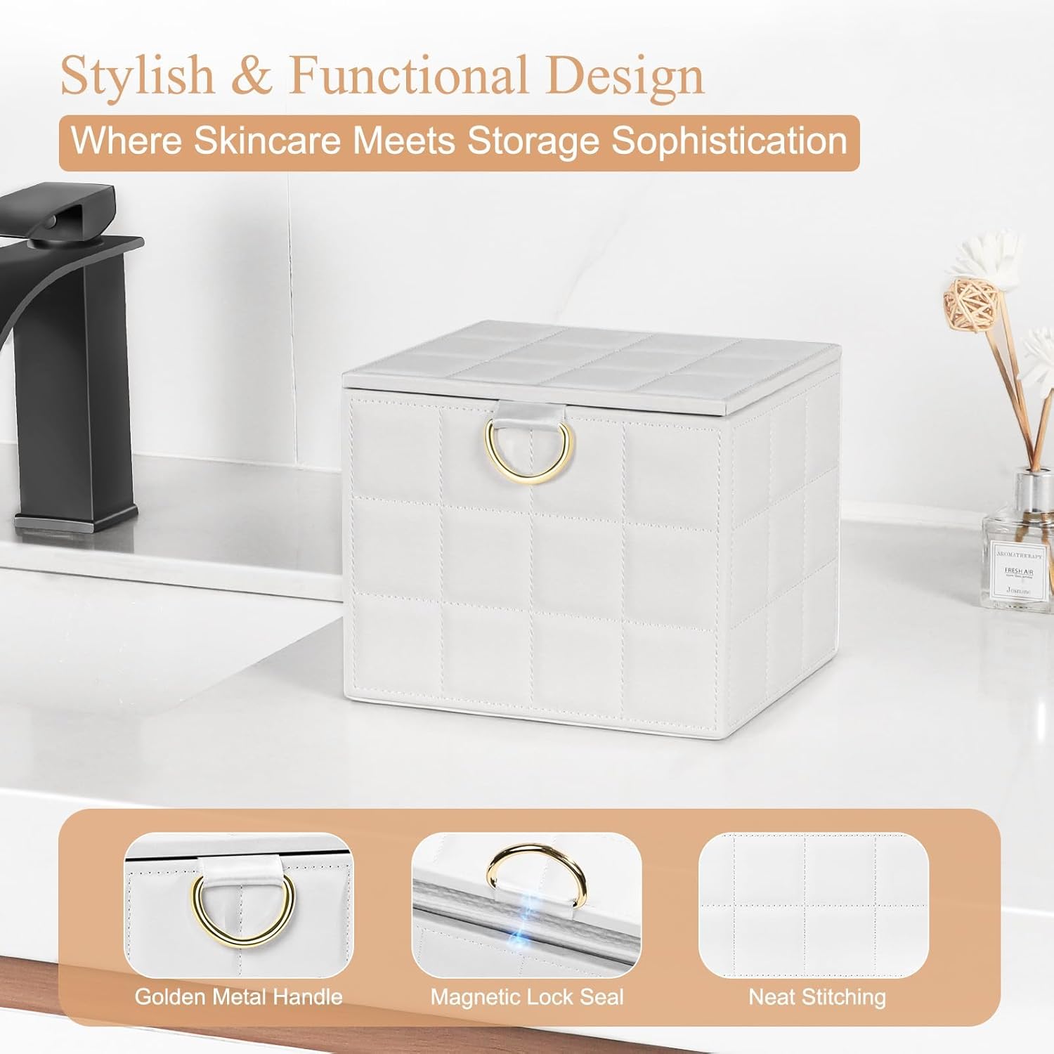 Disposable Face Towel Holder Box, White PU Leather Container for XL Clean Skin Club Face Towels, Reusable Organizer for Clean Skin Towel Makeup Wipe Holder Counter Bathroom Organizers and Storage