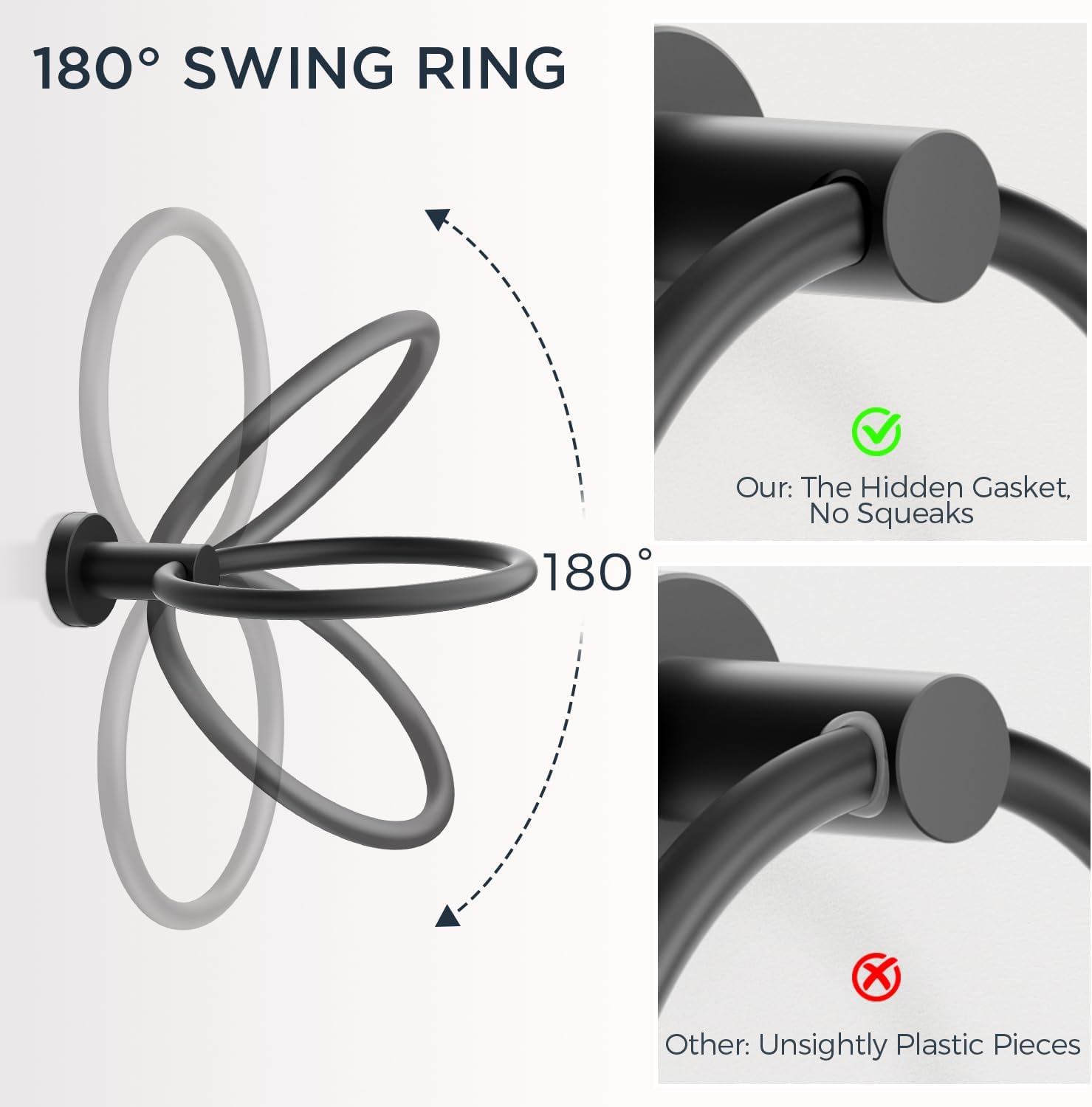 FORIOUS Matte Black Toilet Paper Holder Wall Mount, SUS304 Stainless Steel Double Post Pivoting Tissue Roll Holder and Hand Towel Ring Set for Bathroom, RV, Bathroom Hardware Accessories Set