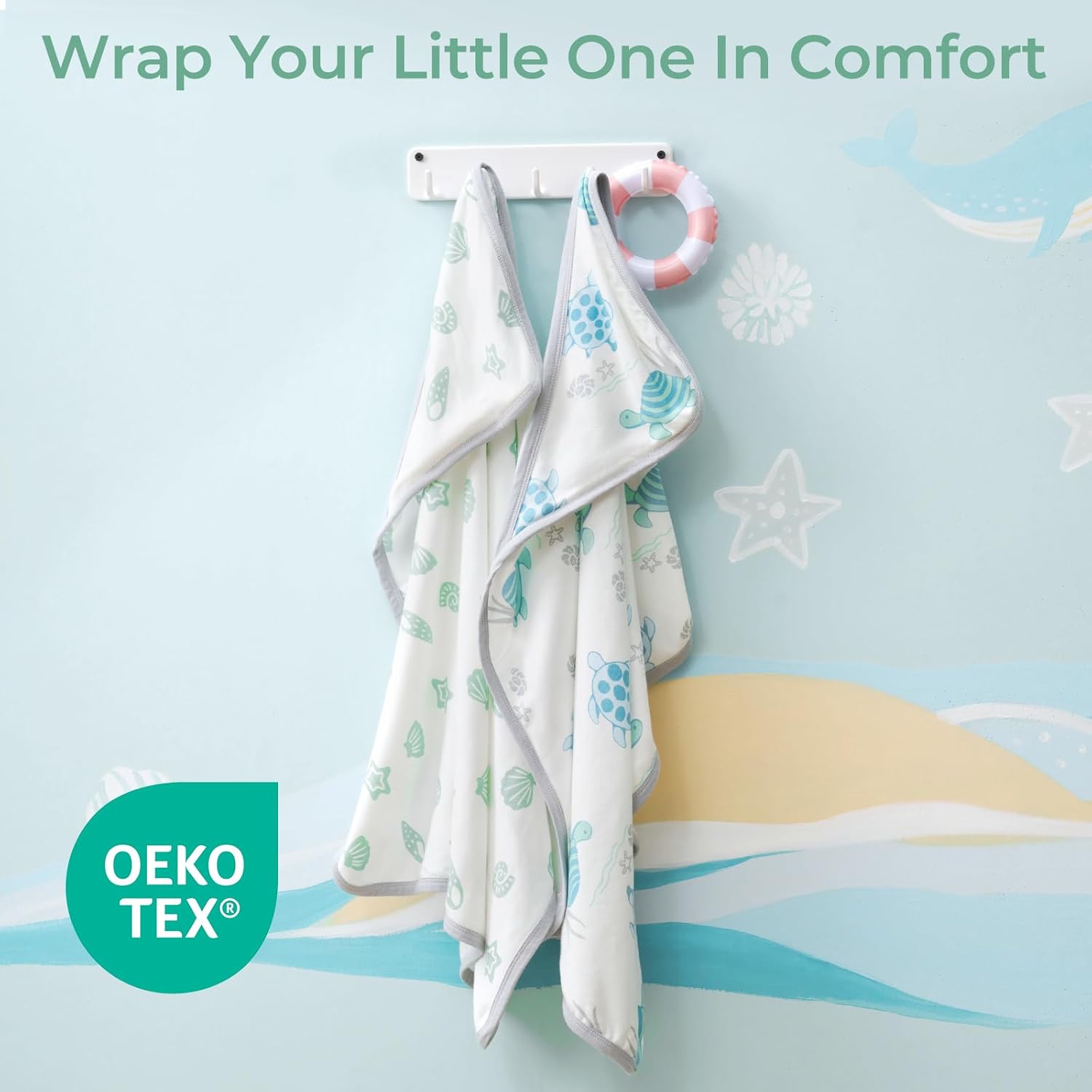 Momcozy Baby Towel with Hooded-Original Design Baby Towel Set -Soft & Absorbent- Shower Gifts or Bath Essential for Infant, Newborn, Toddler, Marine Sea Turtle Shells Magic