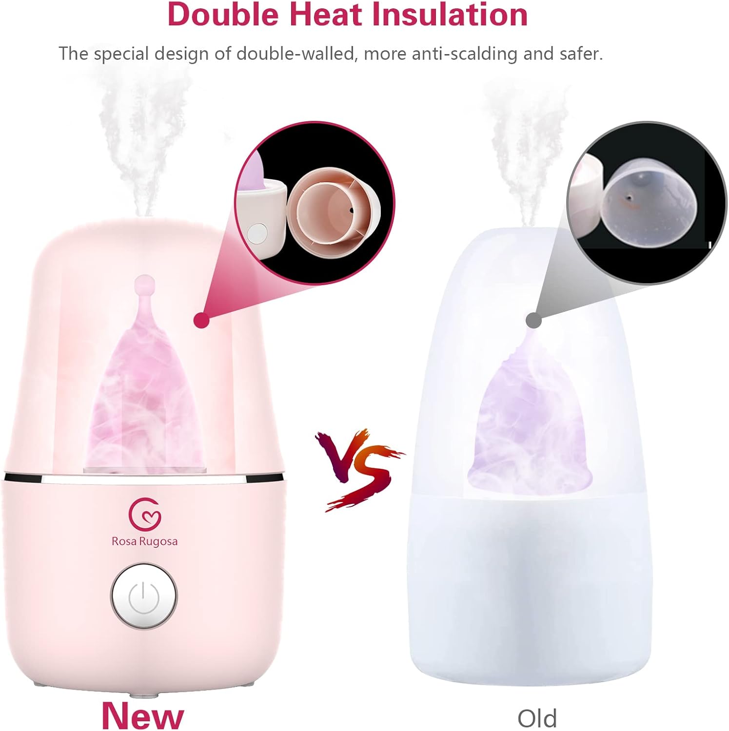 ROSA RUGOSA Menstrual Cup Sterilizer, Steamer Cleaner 3-in-1 for Cleans, Dries, and Stores Your Period Cup- Auto Shut-Off- Leak-Free - Eliminates up to 99.9%