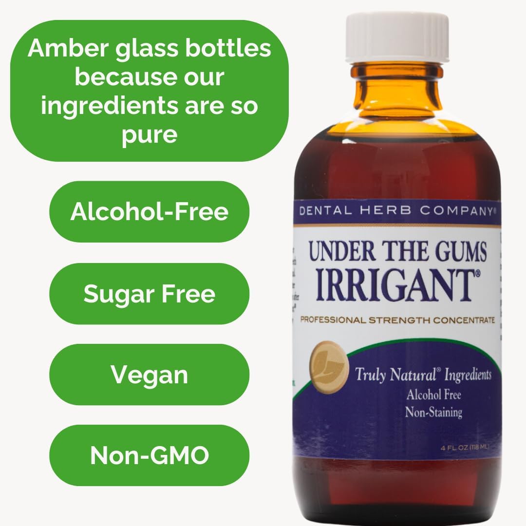Dental Herb Company Under The Gums Irrigant: A Solution for Oral Irrigators and Water Flossers - Made with Pure Essential Oils and Herbs - Alcohol-Free, Vegan, Non-GMO - 45 Day Supply