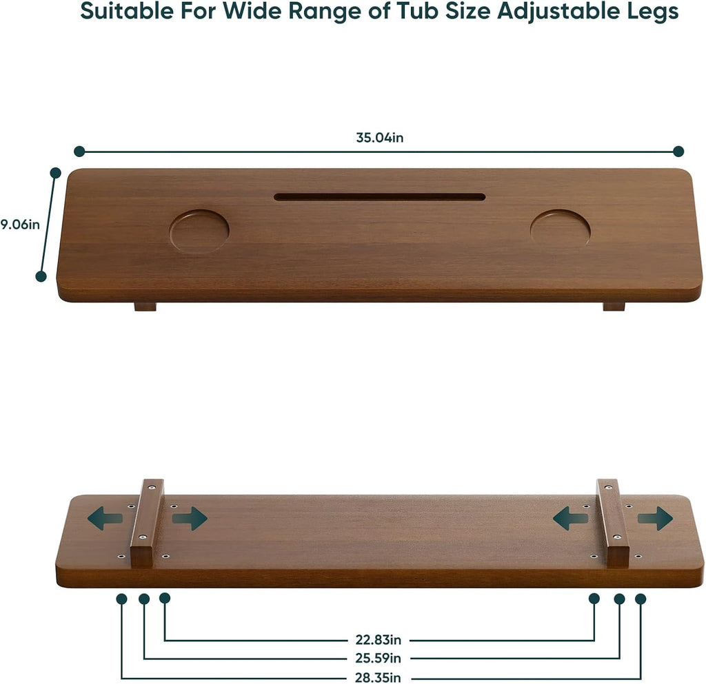 Premium 1.2IN Thickened African Solid Teak Bathtub Tray, 35” Waterproof Bath Caddy with Adjustable Legs, Bathtub Accessories, Fits Most Bath Tubs