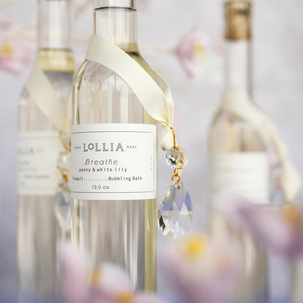 Lollia Breathe Bubble Bath, 12.9 fl. oz., Peony & White Lily Scented Bubbling Skin Care for Women, Soothing & Moisture-Rich Scented Body Soap with Hydrating Ingredients