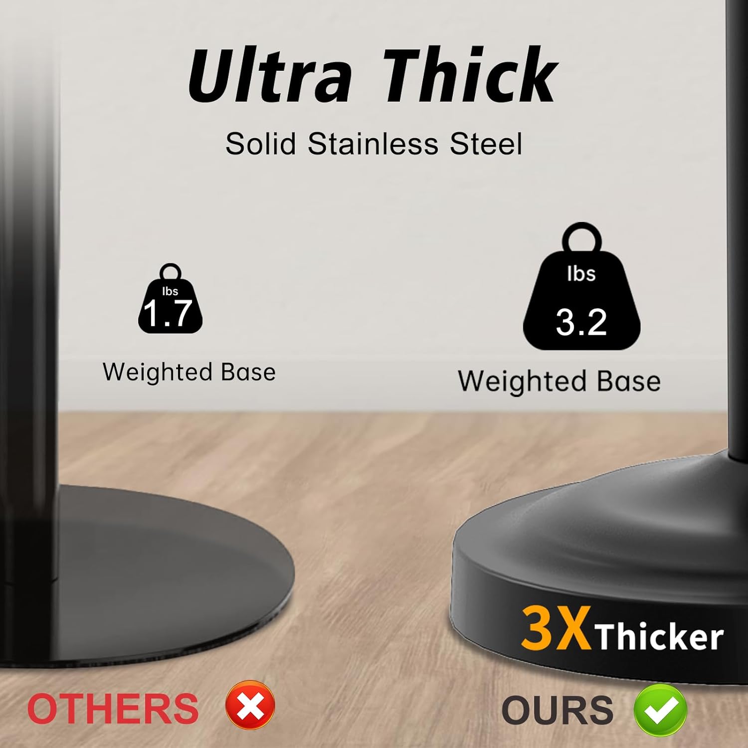 Hoimpro 17 Inch Stand Hand Towel Holder Towel Bar Towel Hanging Ring, Free Standing Floor Hand Towel Rack Storage for Bathroom Kitchen Vanity Countertops, Hardware Accessories(Matte Black)