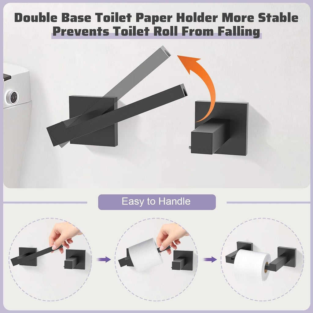 TNOMS Matte Black Towel Bar Set 5-Piece Bathroom Hardware Accessories Set,23.6 Inch Modern Towel Holder Set SUS304 Stainless Steel Towel Rack Set for Bathroom,Wall-Mounted