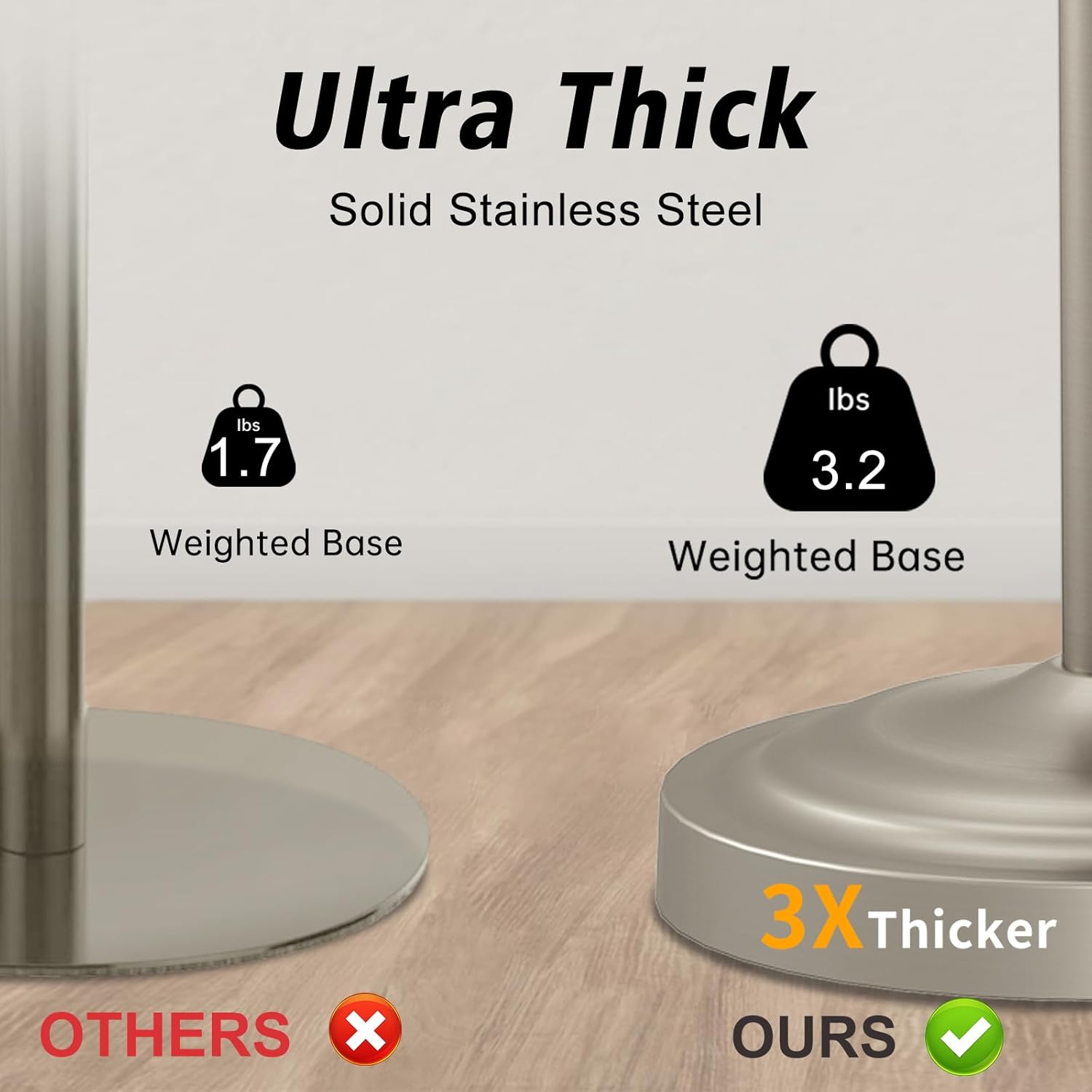 Hoimpro 17 Inch Stand Hand Towel Holder Towel Bar Towel Hanging Ring, Free Standing Floor Hand Towel Rack Storage for Bathroom Kitchen Vanity Countertops, Hardware Accessories(Brushed Nickel)