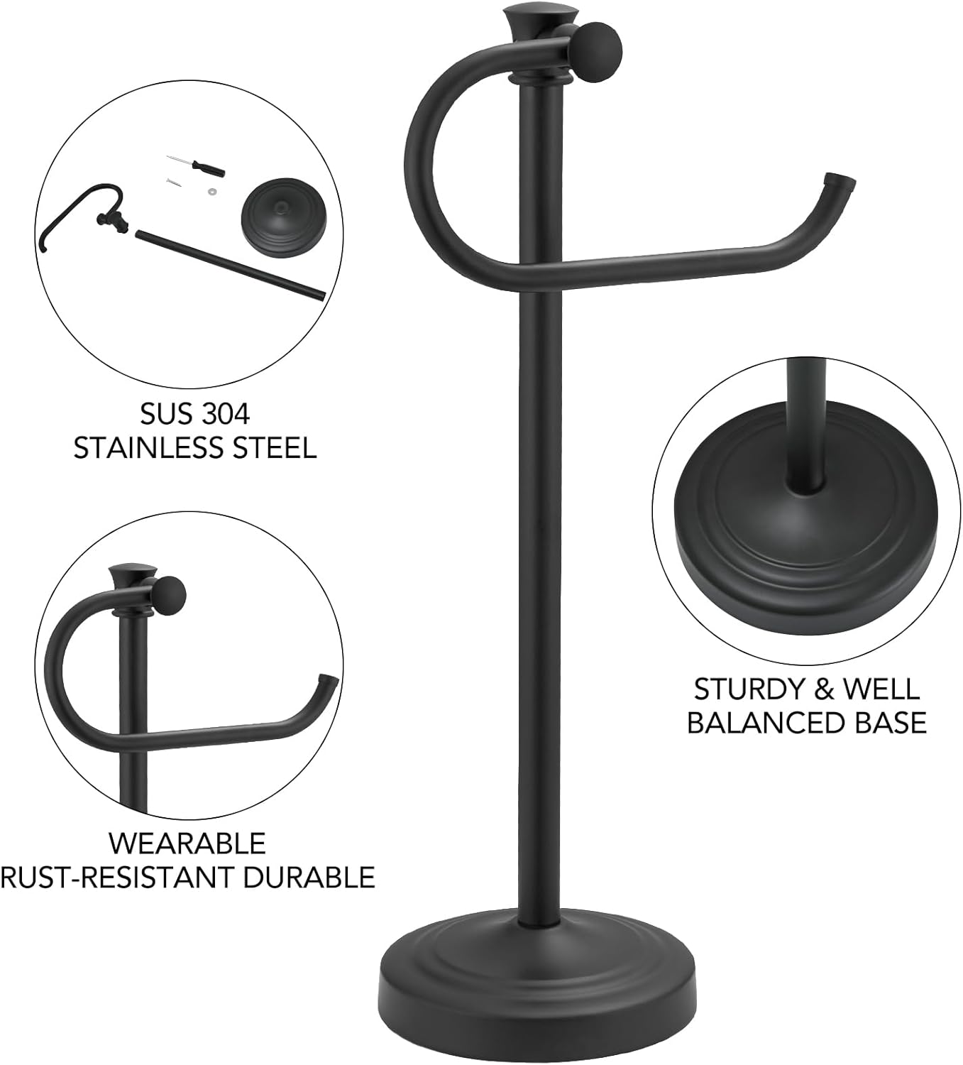 BESy 17 Inch Matte Black Stand Towel Bar Hanger Hand Towel Bar Bathroom Vanity Countertop Towel Holder Free Standing Stainless Steel Towel Ring Hardware Accessories Towel Rack