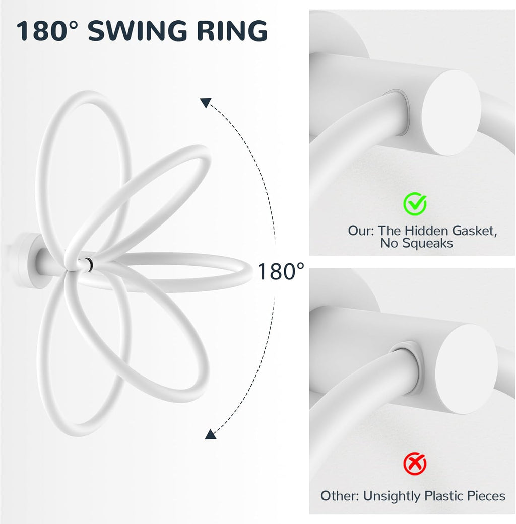 FORIOUS Toilet Paper Holder Wall Mount, SUS304 Stainless Steel Double Post Pivoting Tissue Roll Holder and Hand Towel Ring Set for Bathroom, RV, Bathroom Hardware Accessories Set, White