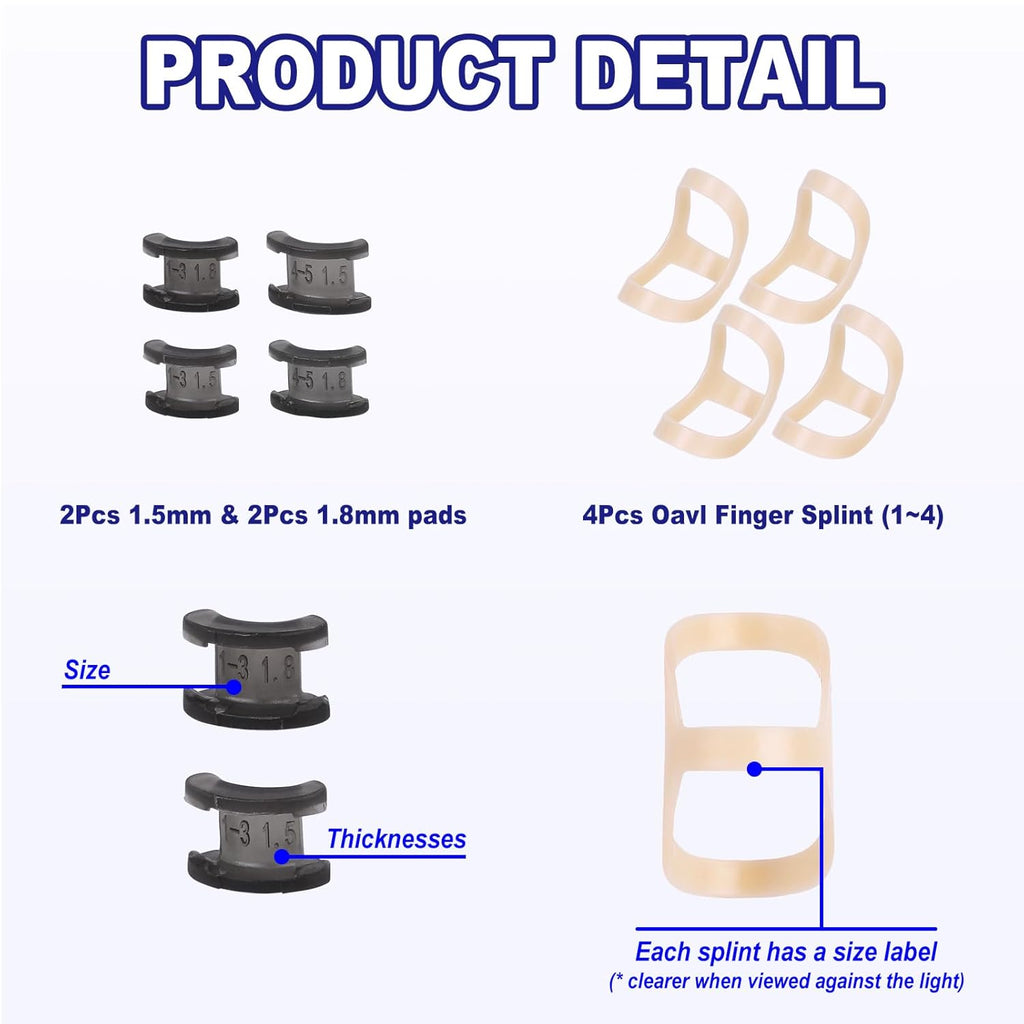 8Pcs Oval Finger Splints & Click-Lock Adjustment Kit, 4 Graduated Finger Ring Splint & 4 Splint Adjustment, Finger Braces for Arthritis, Mallet, Straightening, Support (Size 1-4)