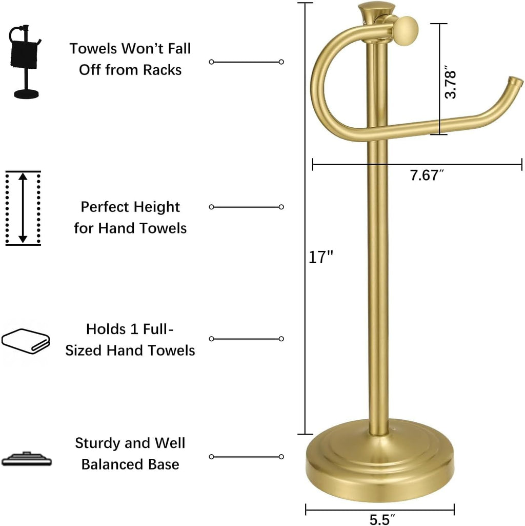 BESy 17 Inch Brushed Gold Stand Towel Bar Hanger Hand Towel Bar Bathroom Vanity Countertop Towel Holder Free Standing Stainless Steel Towel Ring Hardware Accessories Towel Rack