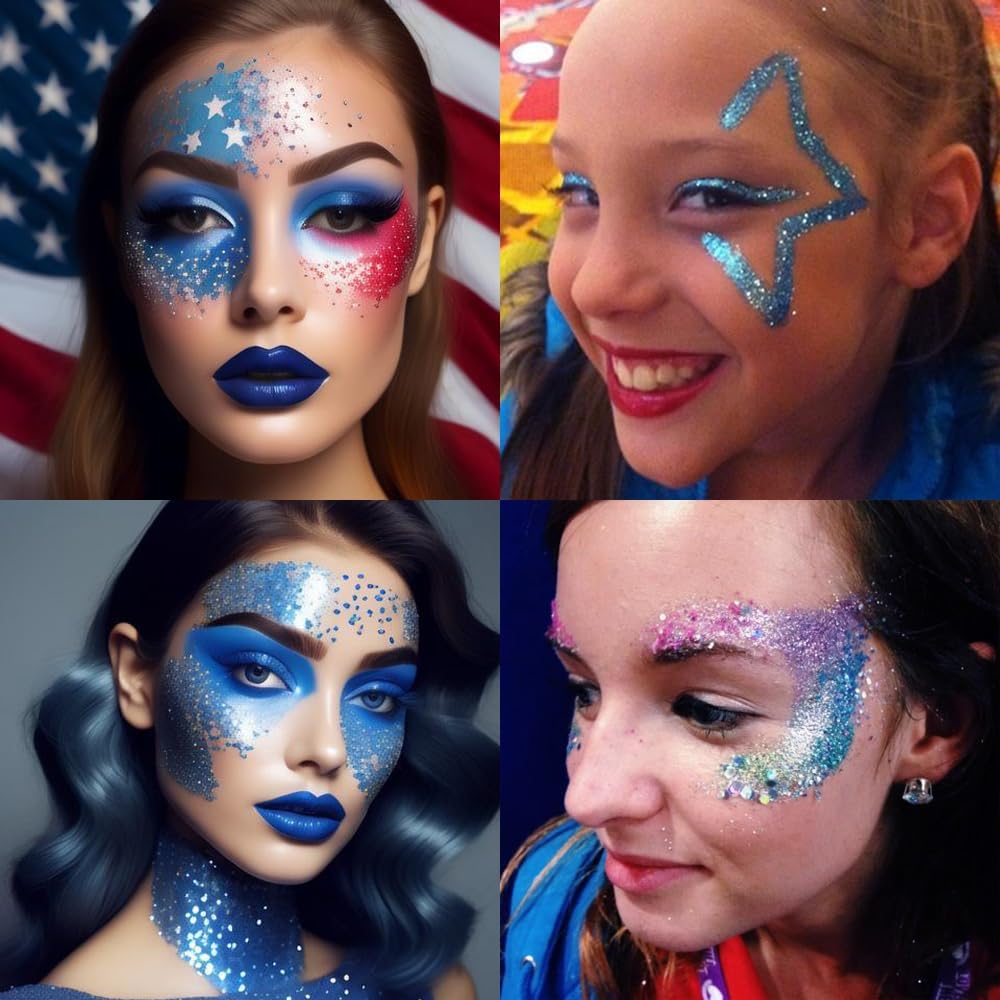 Mysense Blue Body Glitter Stick, Waterproof Face Glitter Makeup, Festival Rave Pride Accessories, Hair Glitter Gel for Kids Women, Sparkling Mermaid Sequin Chunky Glitter Face Paint, 0.56oz