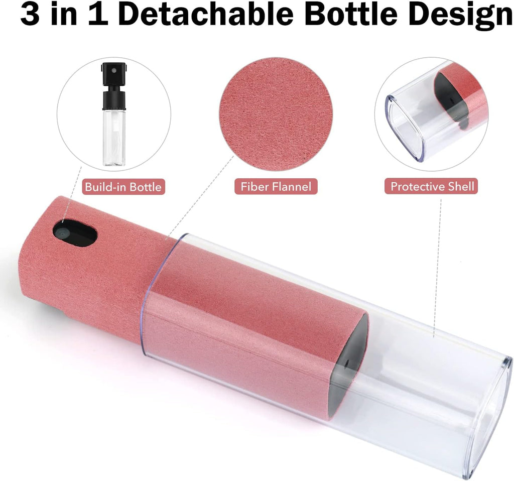 2 Pcs Fingerprint Proof Screen Cleaner, 3 in 1Touchscreen Mist Cleaner Spray Wipe Cleaner Screen Cleaner Soft Fiber Flannel, Safe for All Phones Glasses Tablet Laptop TV Watch Screens (Pink)