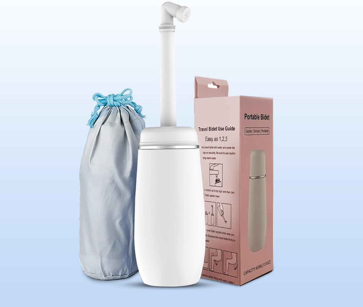 Portable Bidet for Travel, 400ml Peri Bottle, Handheld Personal Hygiene Cleaner, Leakproof & Reusable Wash Bottle for Women & Men (White)