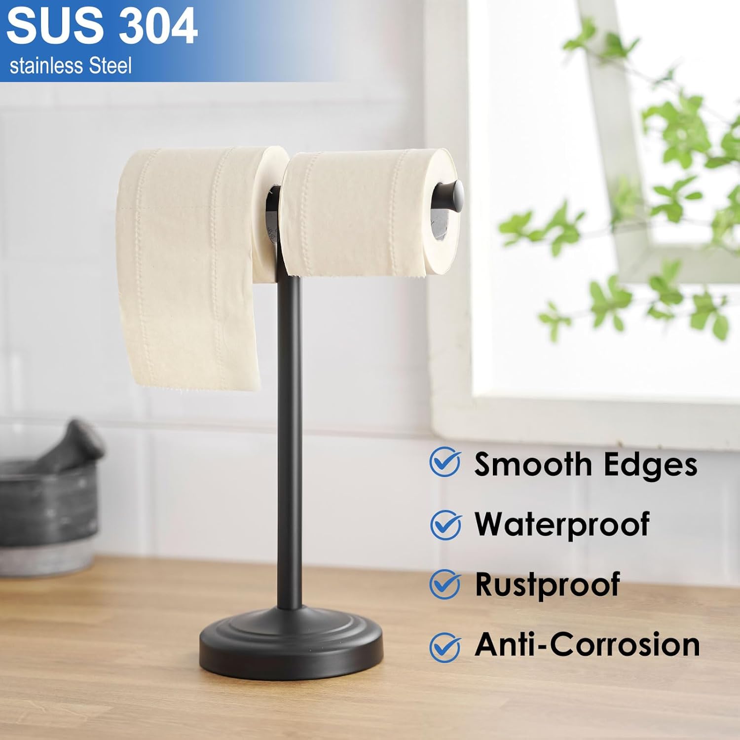 RUMOSE 13 Inch Matte Black Towel Stand Hand Towel Holder Bathroom Kitchen Vanity Countertop T-Shape Towel Rack Free Standing Stainless Steel Towel Bar Towel Ring