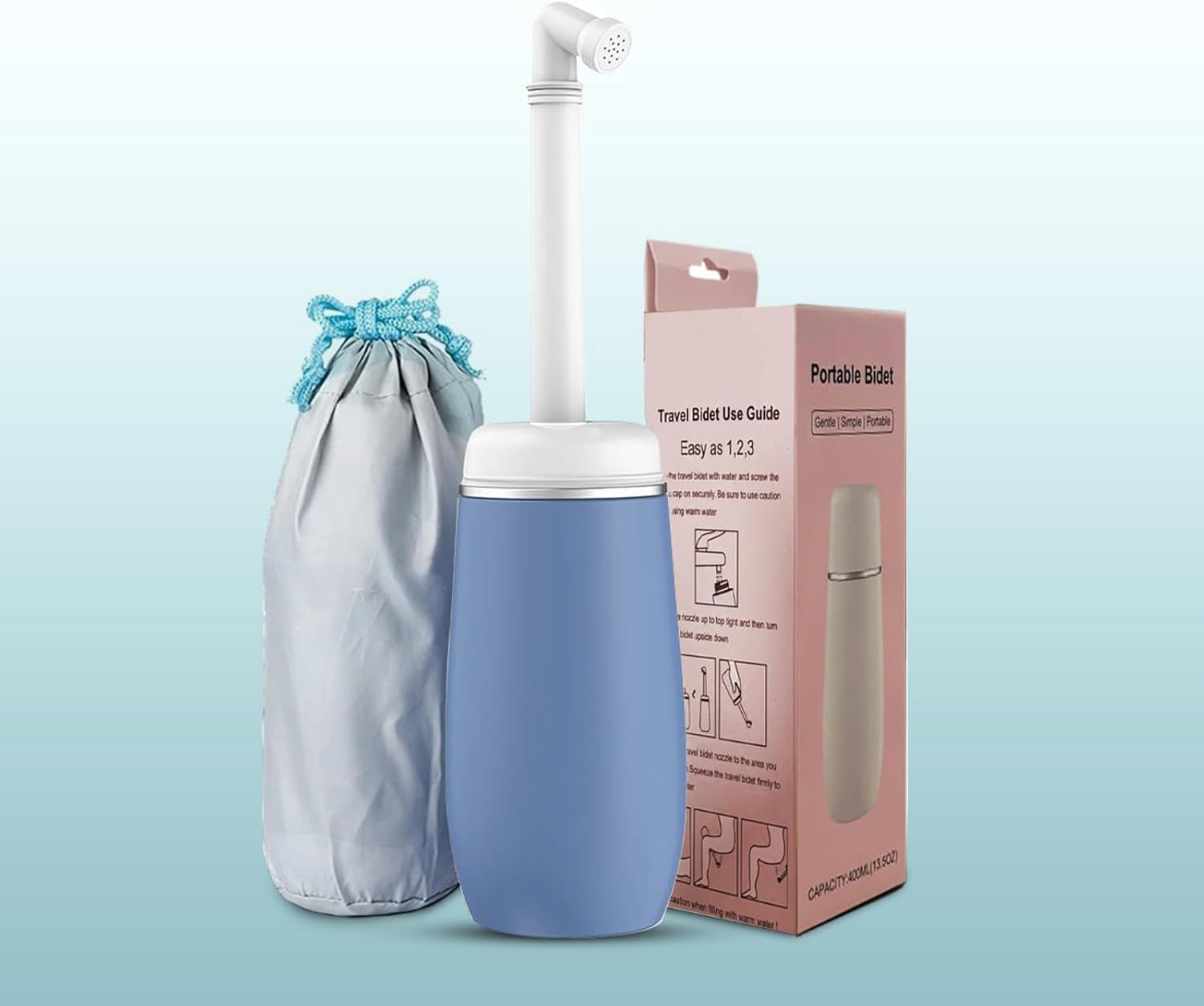 Portable Bidet for Travel, 400ml Peri Bottle, Handheld Personal Hygiene Cleaner, Leakproof & Reusable Wash Bottle for Women & Men (Blue)