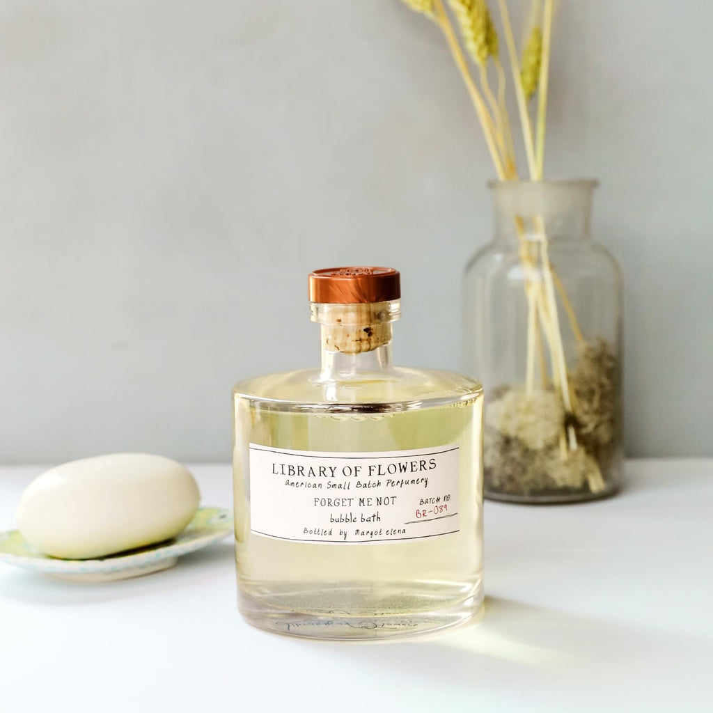 Library of Flowers Forget Me Not Bubble Bath, 17 fl. oz. - Osmanthus, Rice Powder & White Orchid – Relaxing & Gentle Bubble Bath Soap, Skin Hydrating & Deep Moisturizing, Avocado Oil & Green Tea