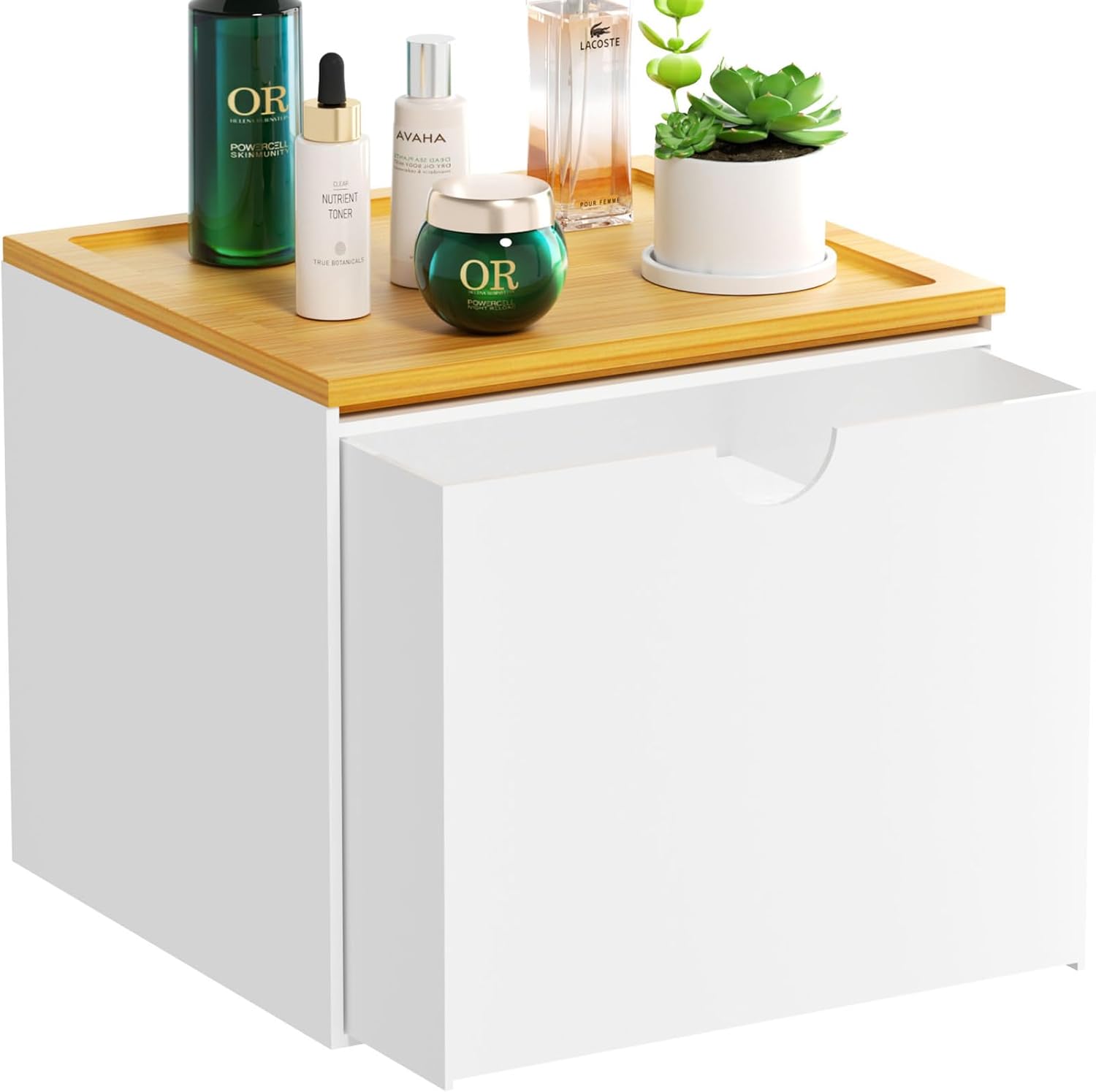 VITVITI Drawer Disposable Face Towel Holder Box, Acrylic Facial Towel Container for XL Clean Skin Club, Large Disposable Face Towels Storage with Bamboo Lid, for Bathroom, Vanity Makeup, White