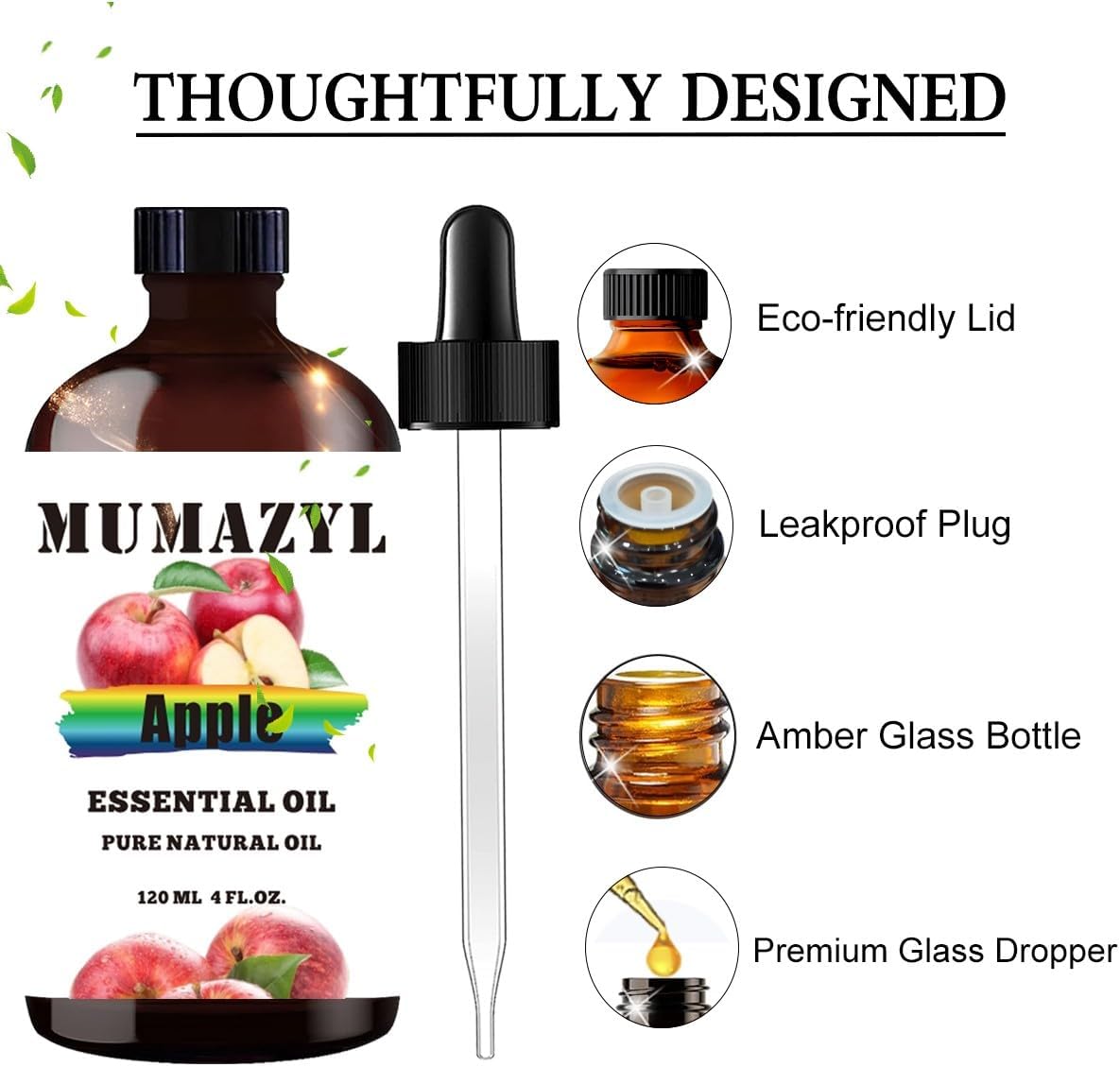 Apple Essential Oil, Apple Oil 4 Fl Oz 120ML for Diffuser Humidifier Yoga Cleaning DIY Candle Soap Making Essential Oils