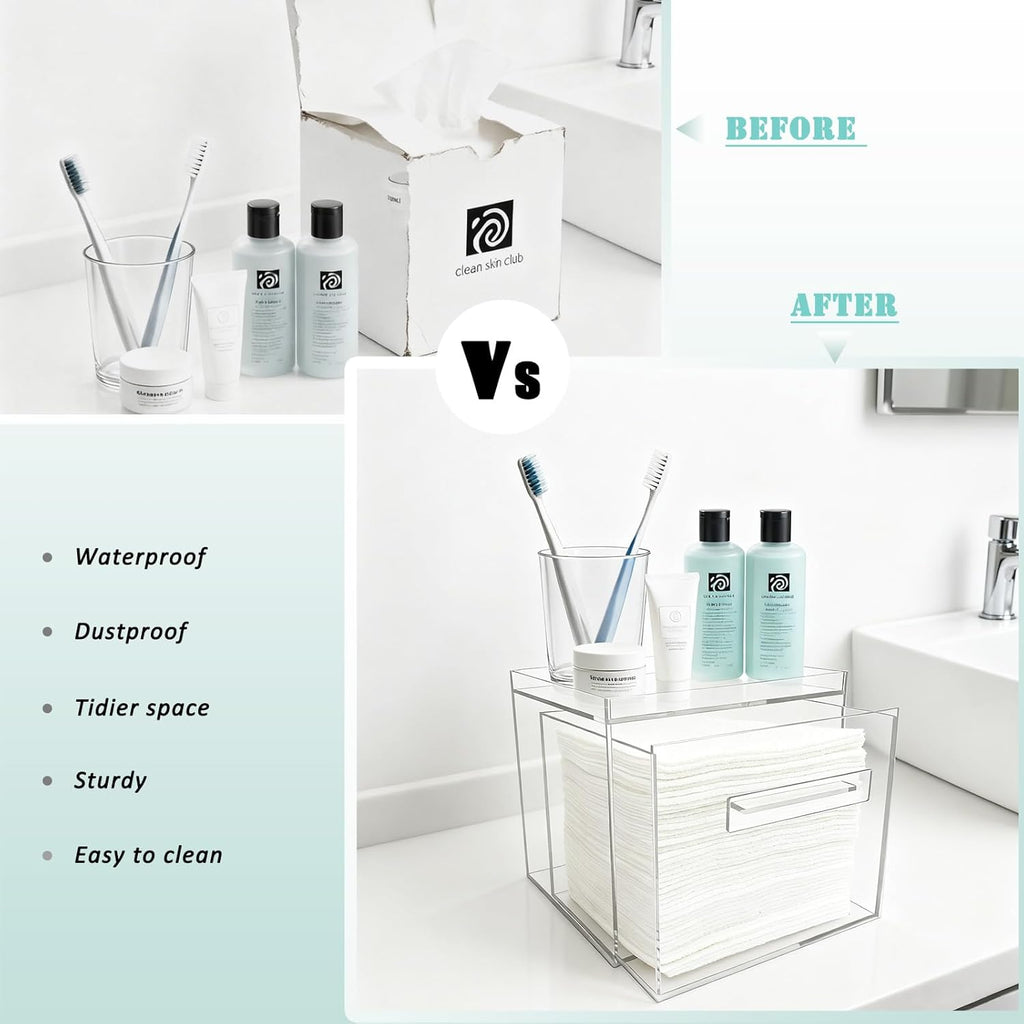 Disposable Facial Towel Holder, Acrylic Container Compatible with Clean Skin Club Towel XL, Clear Storage Box for Bathroom and Vanity Countertop