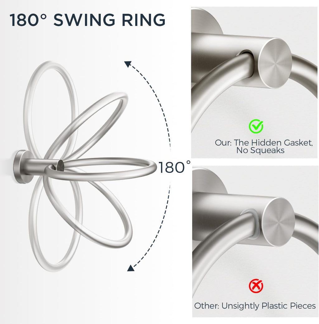 FORIOUS Toilet Paper Holder Wall Mount, SUS304 Stainless Steel Double Post Pivoting Tissue Roll Holder and Hand Towel Ring Set for Bathroom, RV, Bathroom Hardware Accessories Set, Brushed Nickel