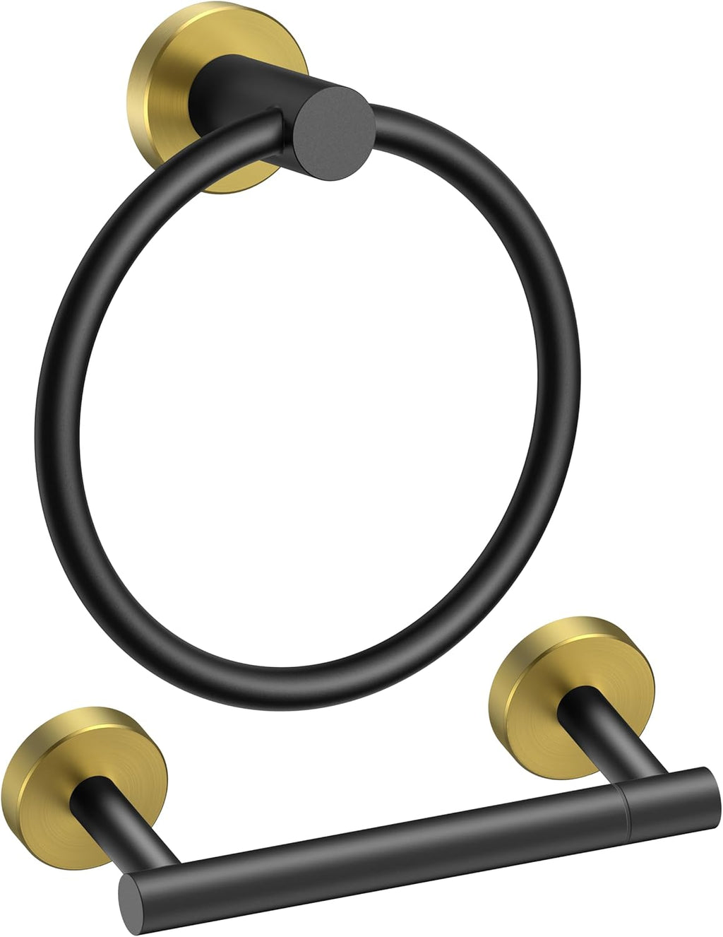 FORIOUS Toilet Paper Holder Wall Mount, SUS304 Stainless Steel Double Post Pivoting Tissue Roll Holder and Hand Towel Ring Set for Bathroom, RV, Bathroom Hardware Accessories Set, Black Gold