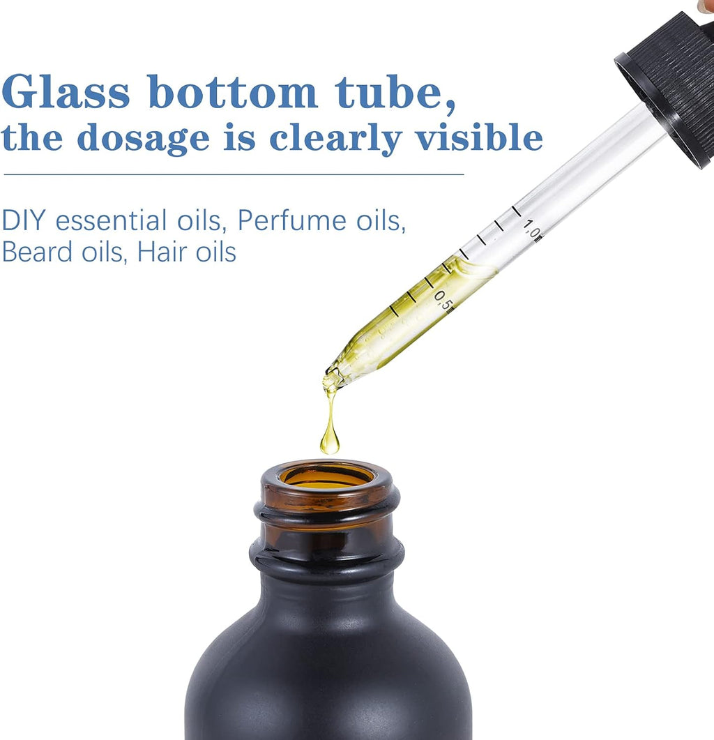 1 oz Dropper Bottle 12 Pack Black Glass Boston Bottles 30ml with Eye Droppers Black Caps for Essential Oils, Perfume, Leak Proof Travel Bottles for Liquids