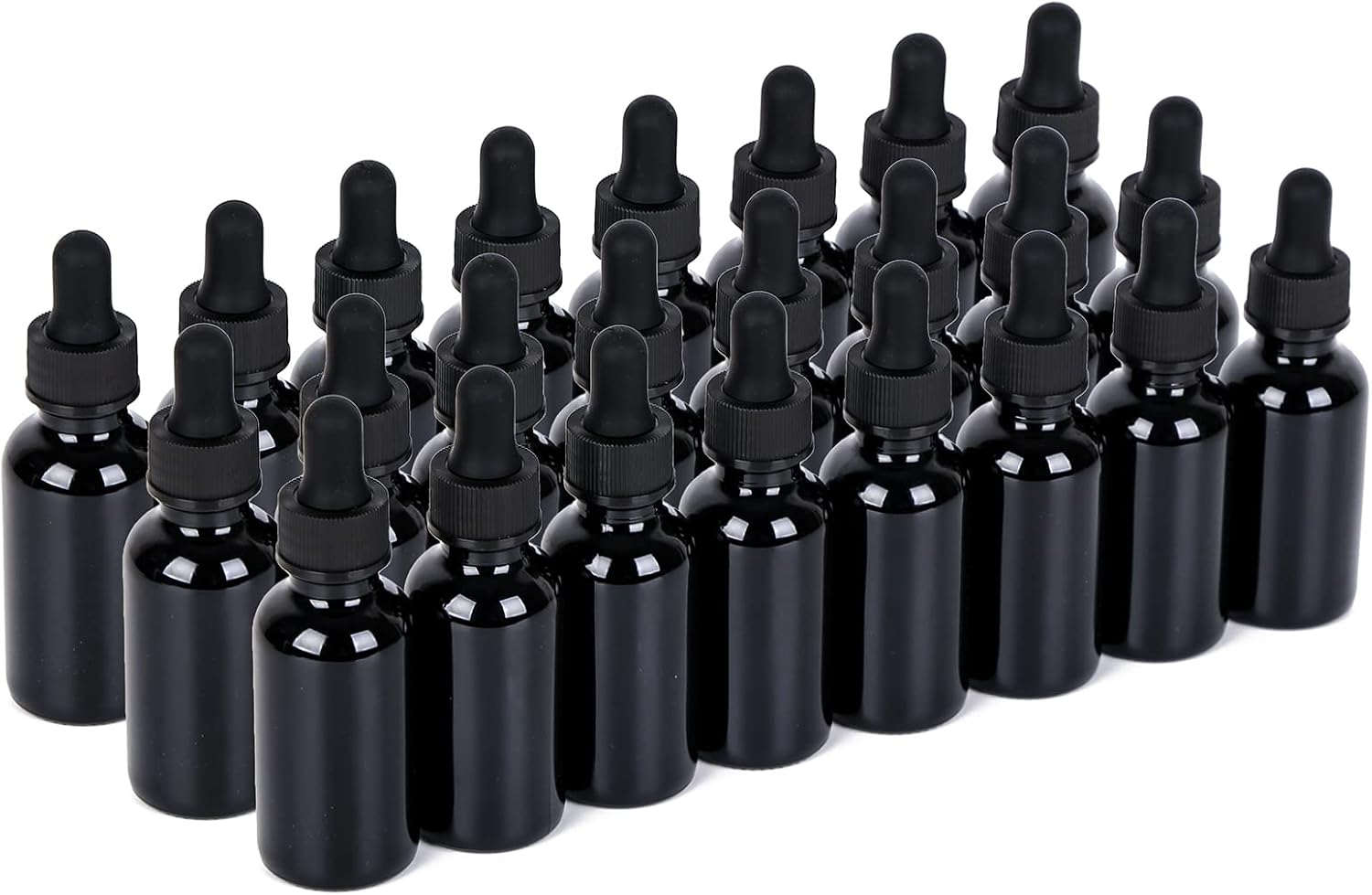 1 oz UV Resistant Dropper Bottle 24 Pack Black Glass Boston Bottles 30ml with Eye Droppers Black Caps for Essential Oils, Perfume, Leak Proof Travel Bottles for Liquids