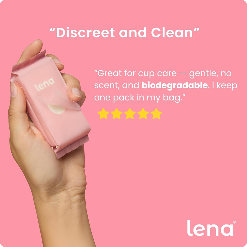 Lena Feminine Wipes Mini - Flushable, Unscented & Ph Balanced - Period Travel Kit - Menstrual Cup Wipes & Menstrual Disc Cleaner - 32 Count