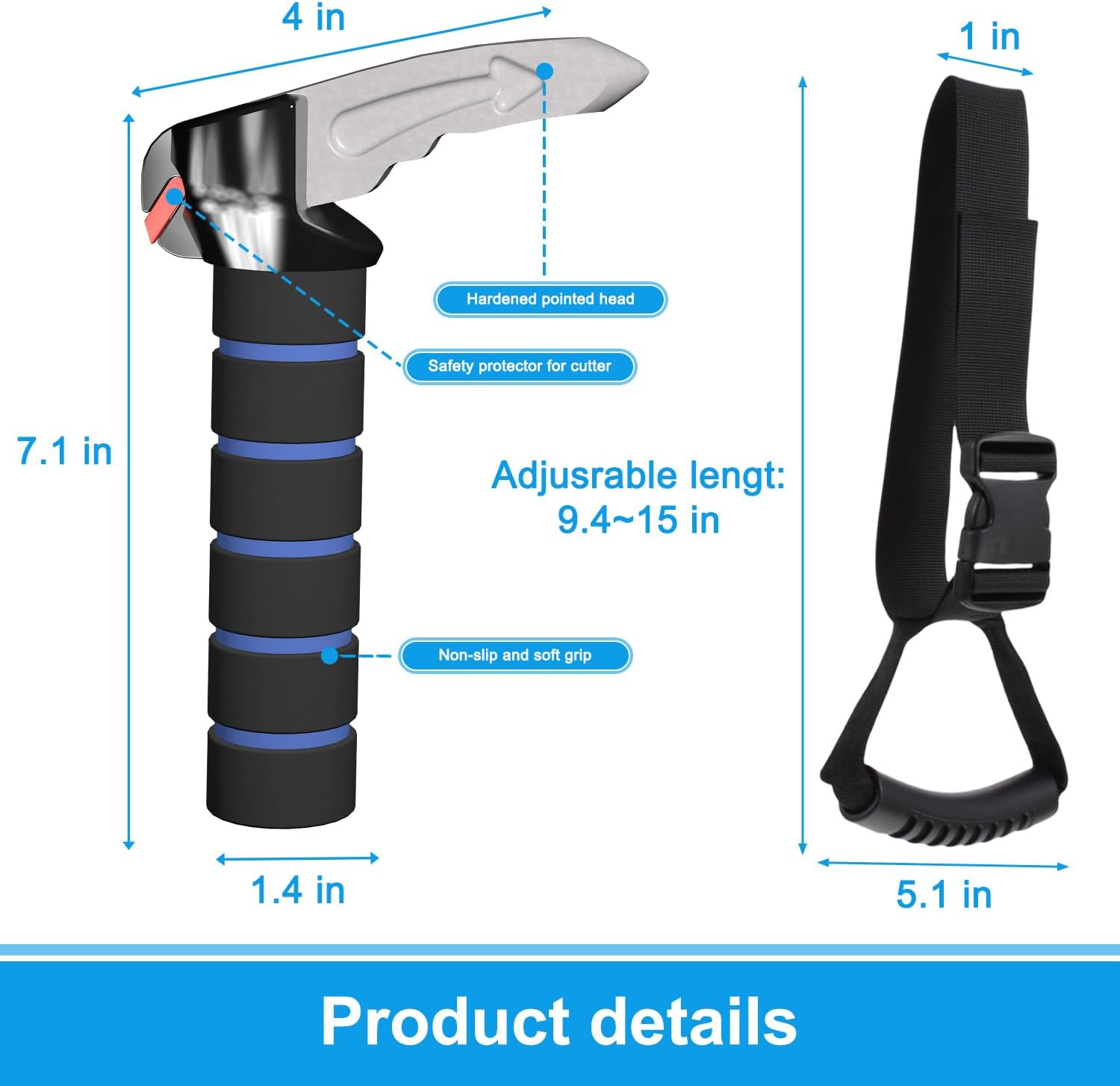 Elderly Car Handle Assist,Car Door Handle for Elderly,Support Multifunction Door Latch for Seniors and Handicapped (Blue - 2 Pack Car Handle + Strap)