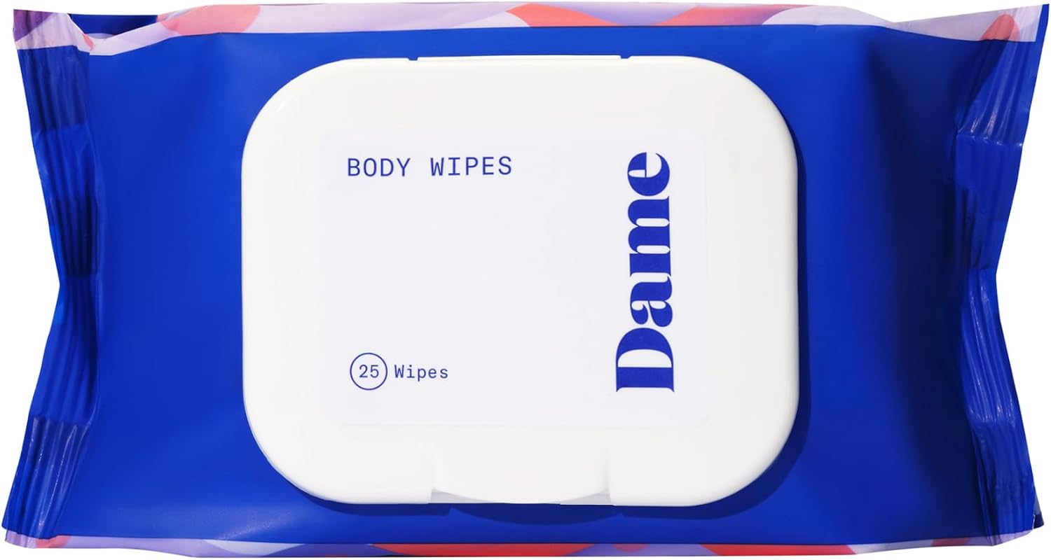Dame Products Body Wipes - Cleansing and Nourishing - pH-Balanced Formulated with Aloe and Cucumber Extract - Disposable and Flushable - 25 Count