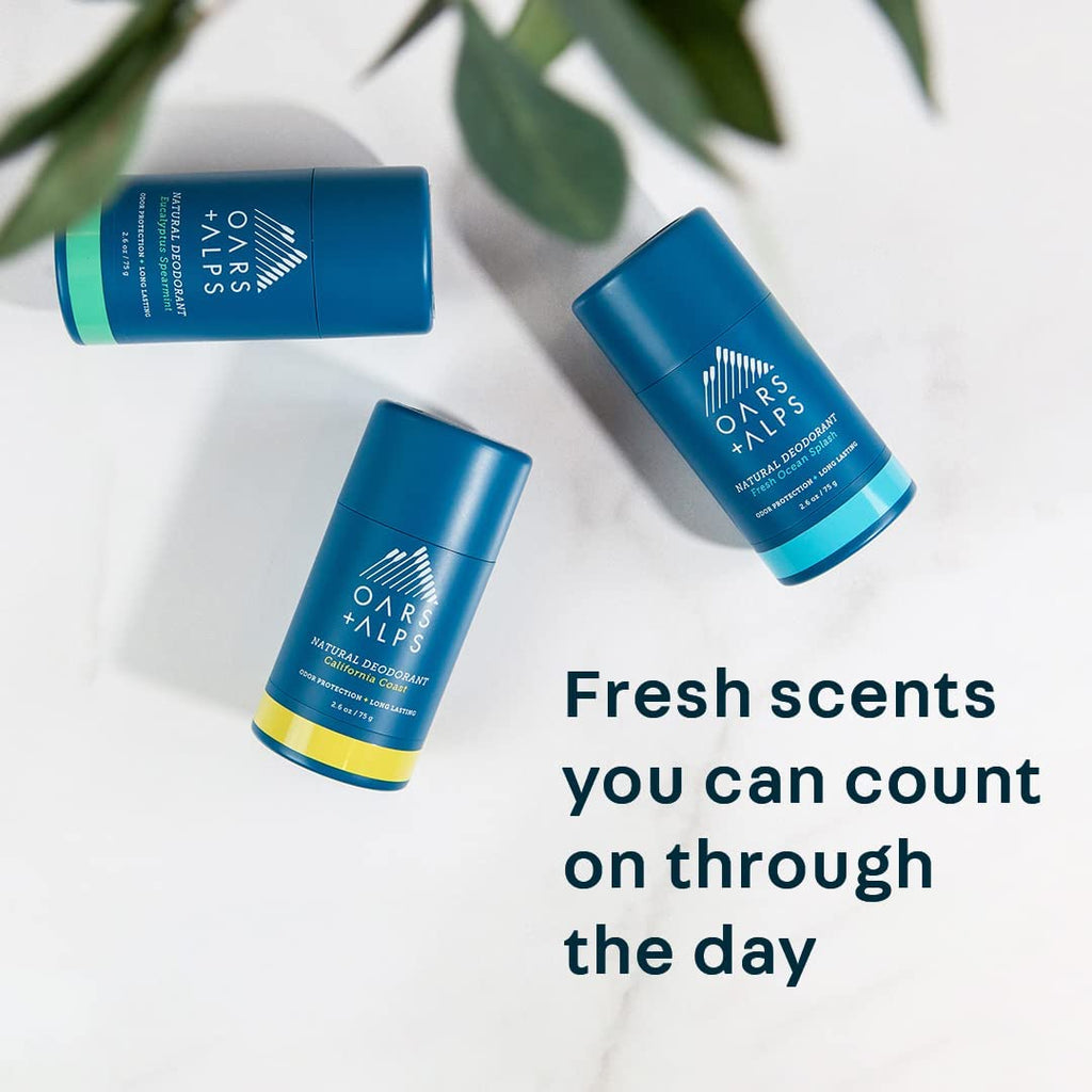 Oars + Alps Deodorant for Men & Women, Aluminum Free Deodorant for Men, Dermatologist Tested, Clean Ingredients, Non Toxic, Vegan, Long Lasting, Odor Protection, Fresh Ocean Splash, 3pk, 2.6oz