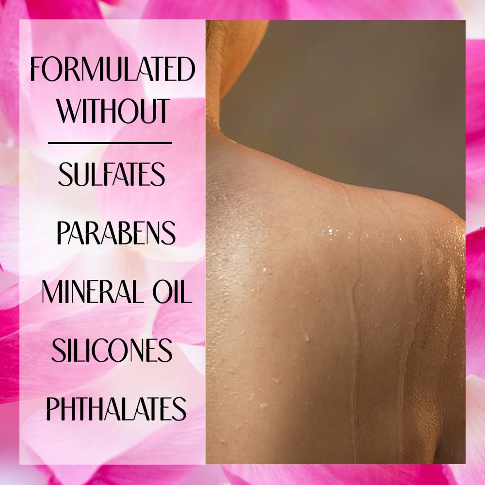 Sweet Almond Cleansing & Softening Shower Oil. Oil-to-Milky Lather. Sulfate-Free. With Jasmine & Lotus. No Mineral Oil. For Dry & Extra Dry Skin. For Softer, Smoother & Nourished Skin.