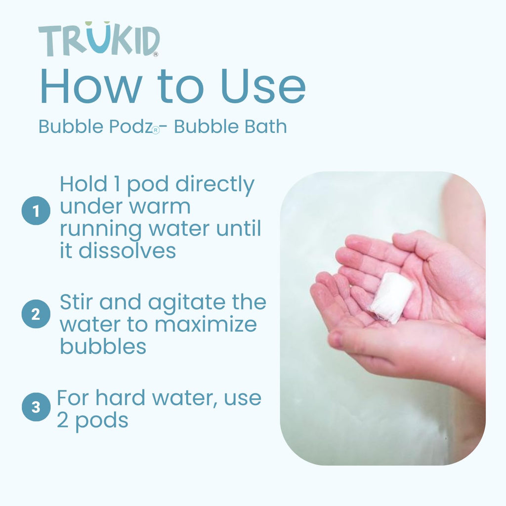 TruKid Bubble Podz Bubble Bath for Kids, Toddlers, & Babies, Tear Free Gentle & Refreshing Bath Bomb for Sensitive Skin with Natural Moisturizers, Non-Toxic, pH Balanced, Cherry Scent (60 Podz)