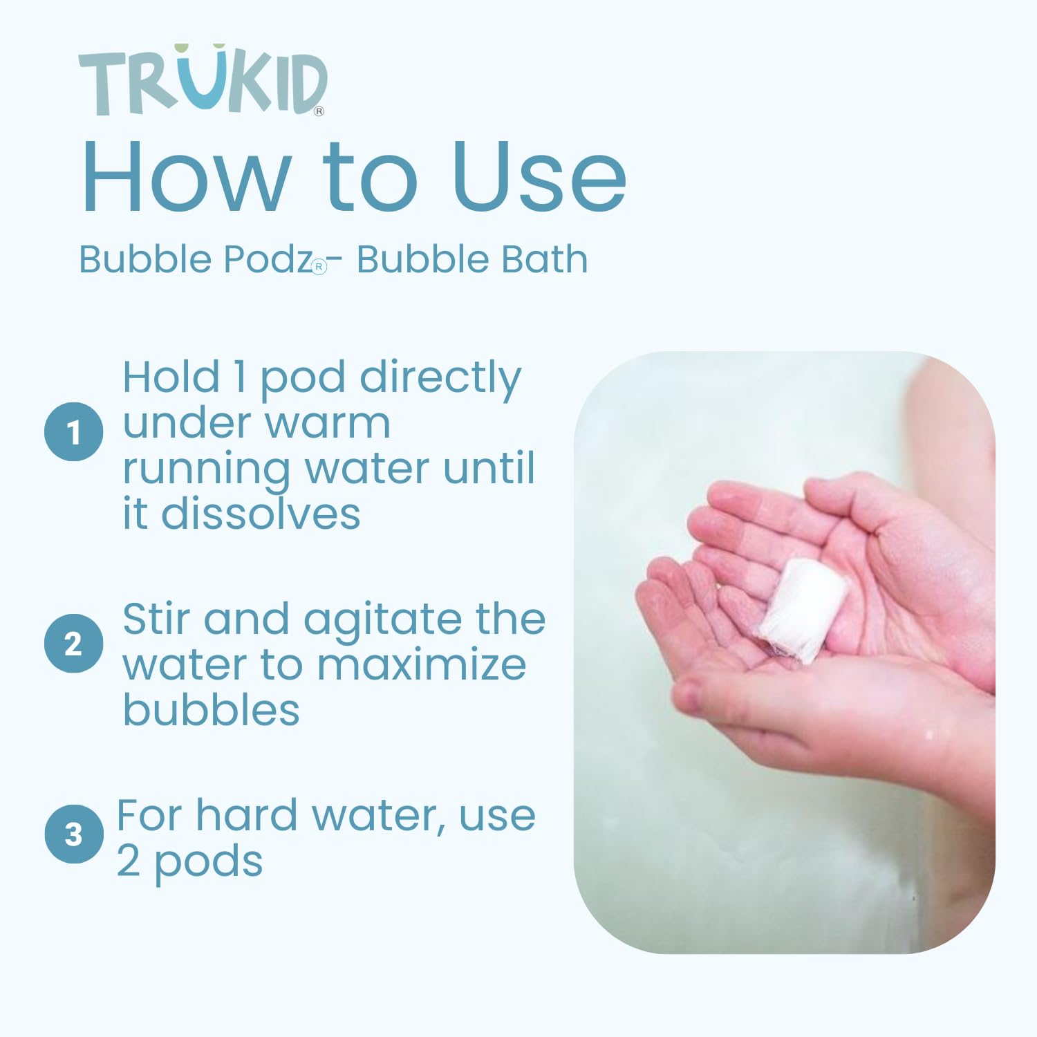 TruKid Bubble Podz Bubble Bath for Kids, Toddlers, & Babies, Tear Free Gentle & Refreshing Bath Bomb for Sensitive Skin with Natural Moisturizers, Non-Toxic, pH Balanced, Vanilla Scent (60 Podz)