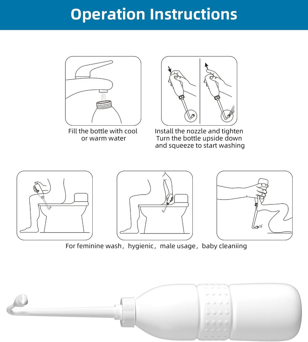 Hibbent Portable Bidet for Travel, Handheld Travel Bidet for Personal Hygiene Care, Personal Cleansing Use, Extended Nozzle, 21.8oz(620ml) , White