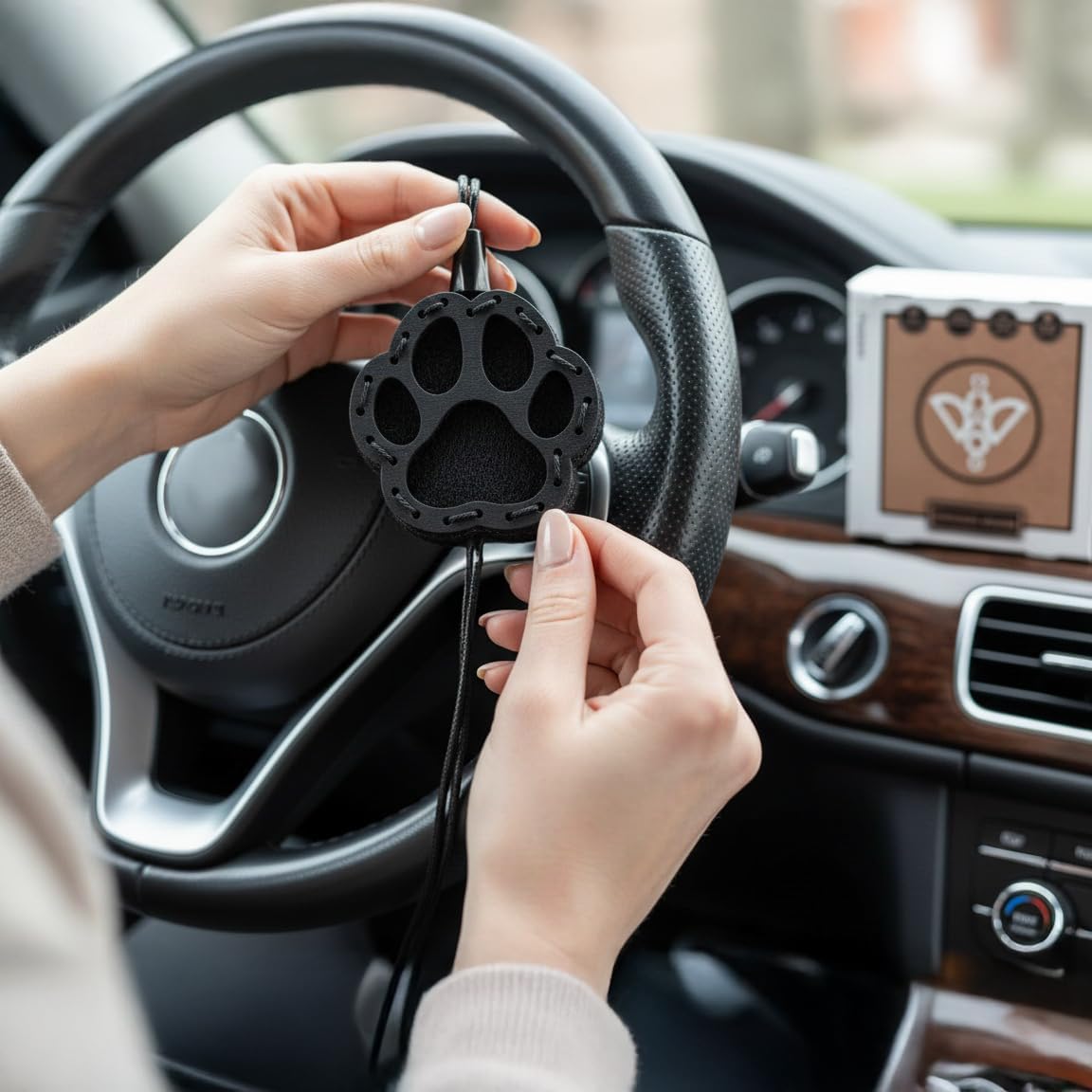 Wood Car Air Freshener — Handmade Car Air Freshener — Paw Designed Fragrance Oil Diffuser in Wooden Gift Box — Aromatherapy Gift Set with Coffee Beans Fragrance Oil - 10 ml