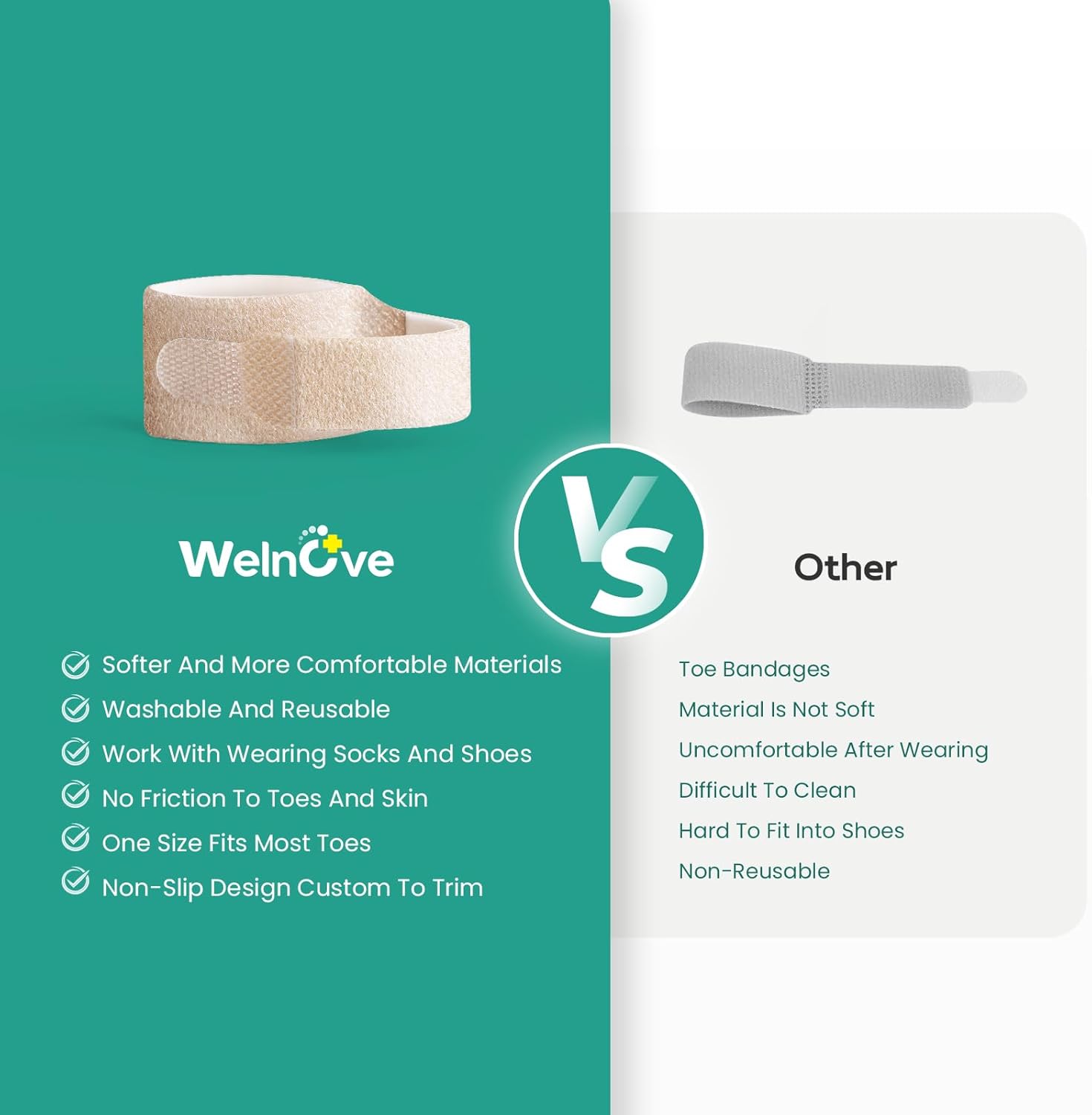 Welnove Hammer Toe Straightener - 8 Pack Broken Toe Wraps - Hammer Toe Corrector for Women - Toe Splints for Crooked Toes, Curled Toes, Bent Toes - (Multi-Size, Beige)