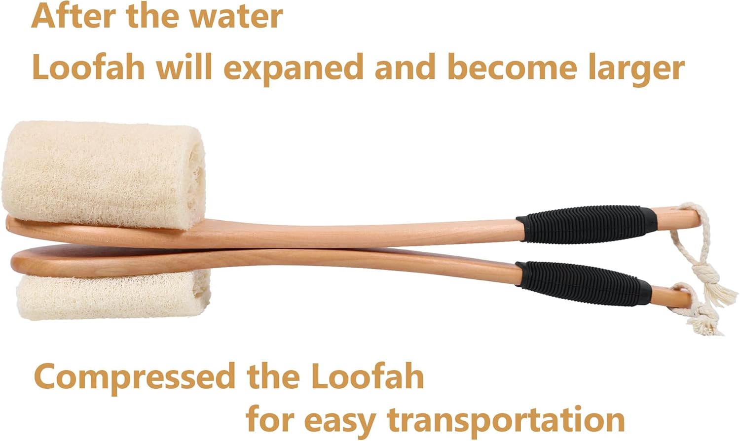 OWIIZI Back Loofah Scrubber Brush with Long Handle, Hard Loofa Sponge Body Bath Scrubber for Shower, Natural Luffa Skin Exfoliating On a Stick for Men Women Elder