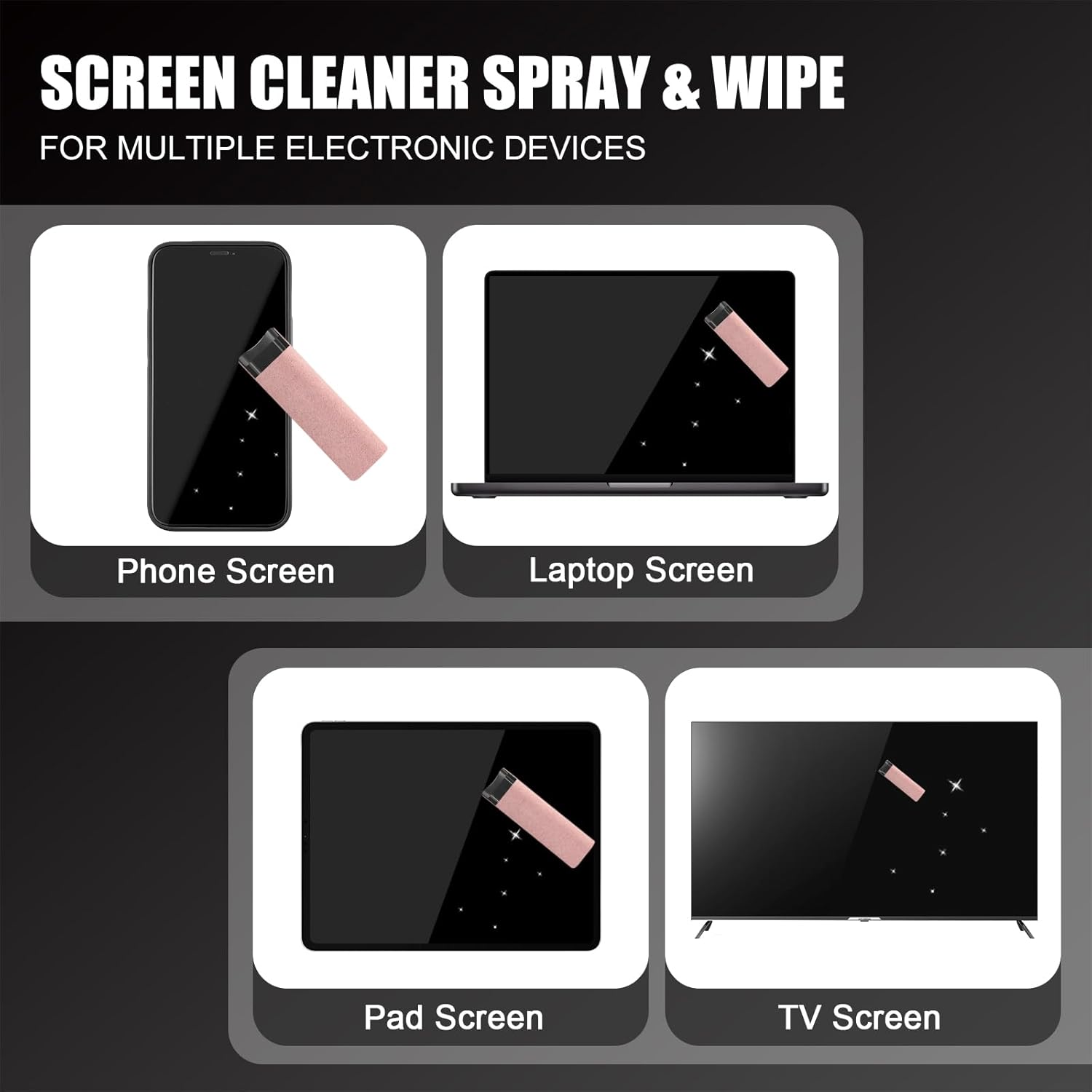 walrfid Graffiti Computer Screen Cleaner, Car Screen Cleaner Spray and Wipe, Electronic Cleaning Spray for Laptop iPad, iPhone, MacBook, TV, Monitor, Tablet Display, with Black Case - Pink