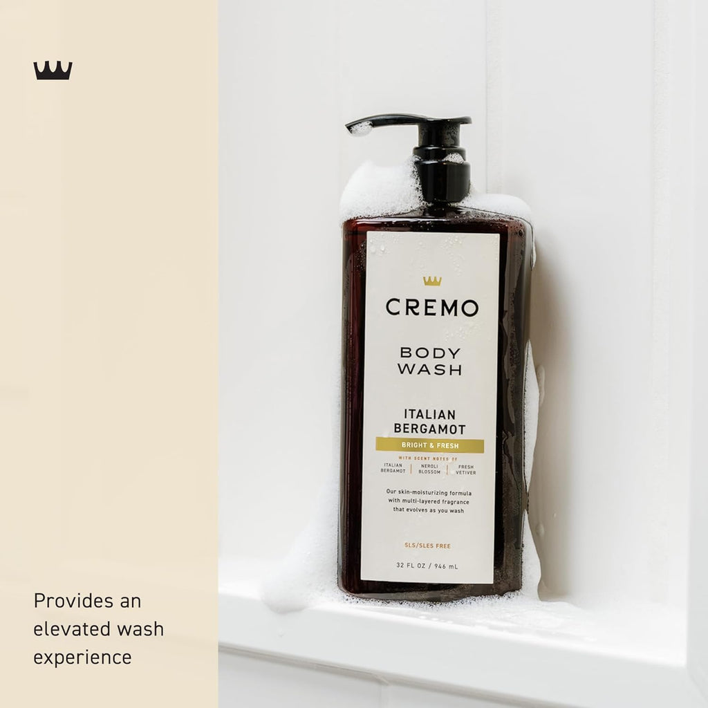 Cremo Rich-Lathering Italian Bergamot Body Wash for Men, Notes of Italian Bergamot, Neroli Blossom, and Fresh Vetiver, 32 Fl Oz