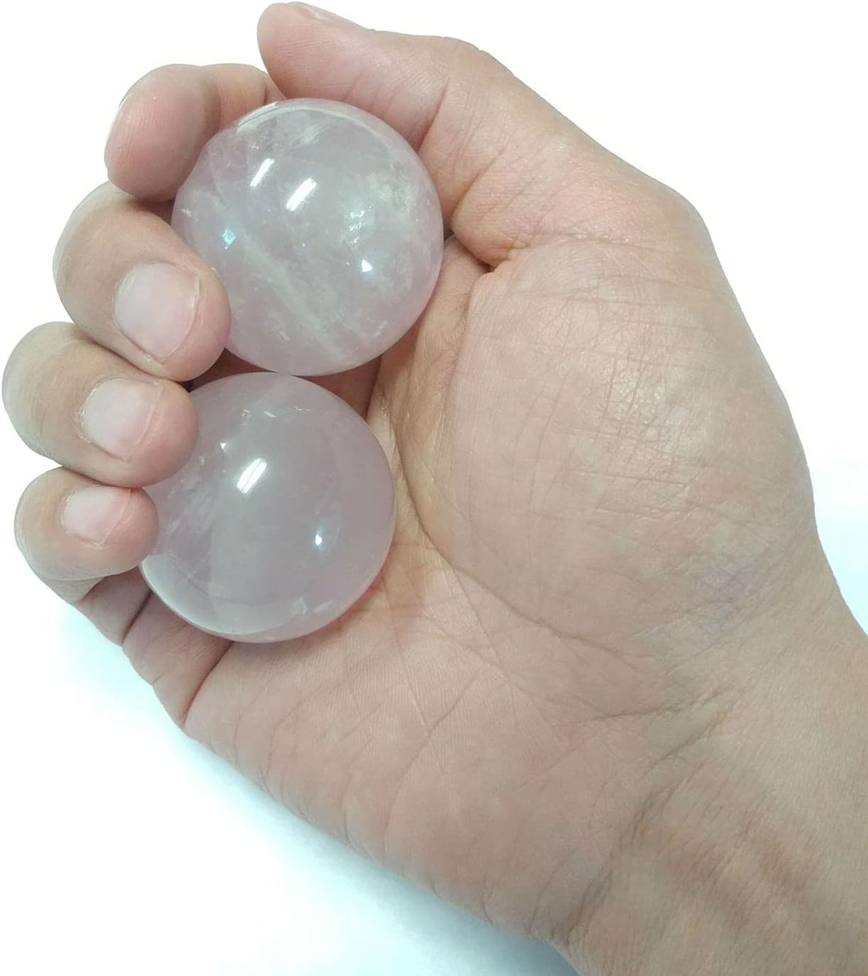 1.57" Rose Quartz Crystal Baoding Balls, Pink Crystal Health Stress Exercise Balls for Stress Relief, Exercise, Natural Quartz Sphere Gemstone Handball with Carry Pouch (Box-Packed) M16