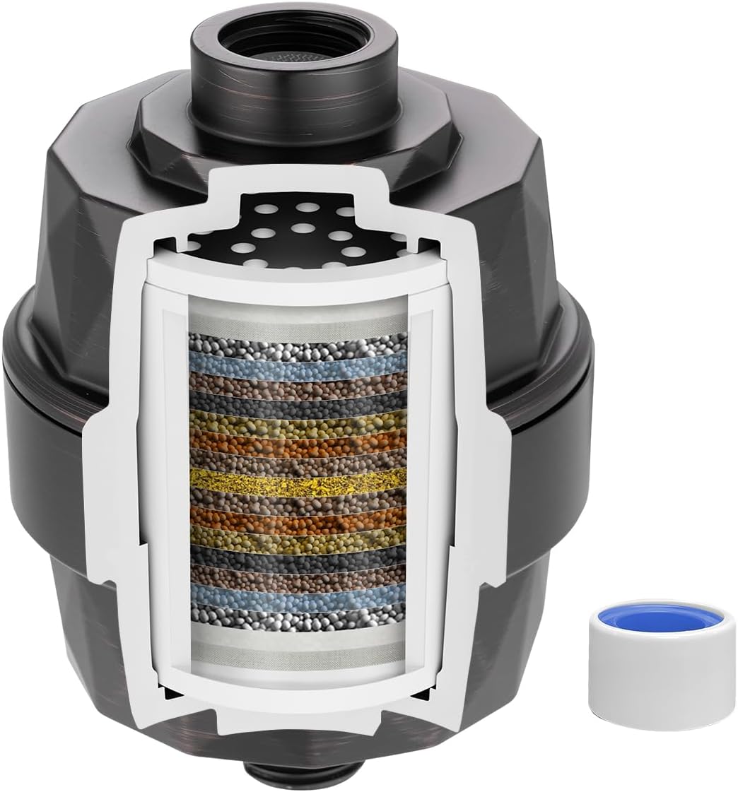 Hibbent Shower Filter for Hard Water, High Output Shower Head Filter to Remove Chlorine and Fluoride, 20 Stage Showerhead Filter with Vitamin C, Reduces Dry Itchy Skin, and Eczema, Oil-Rubbed Bronze